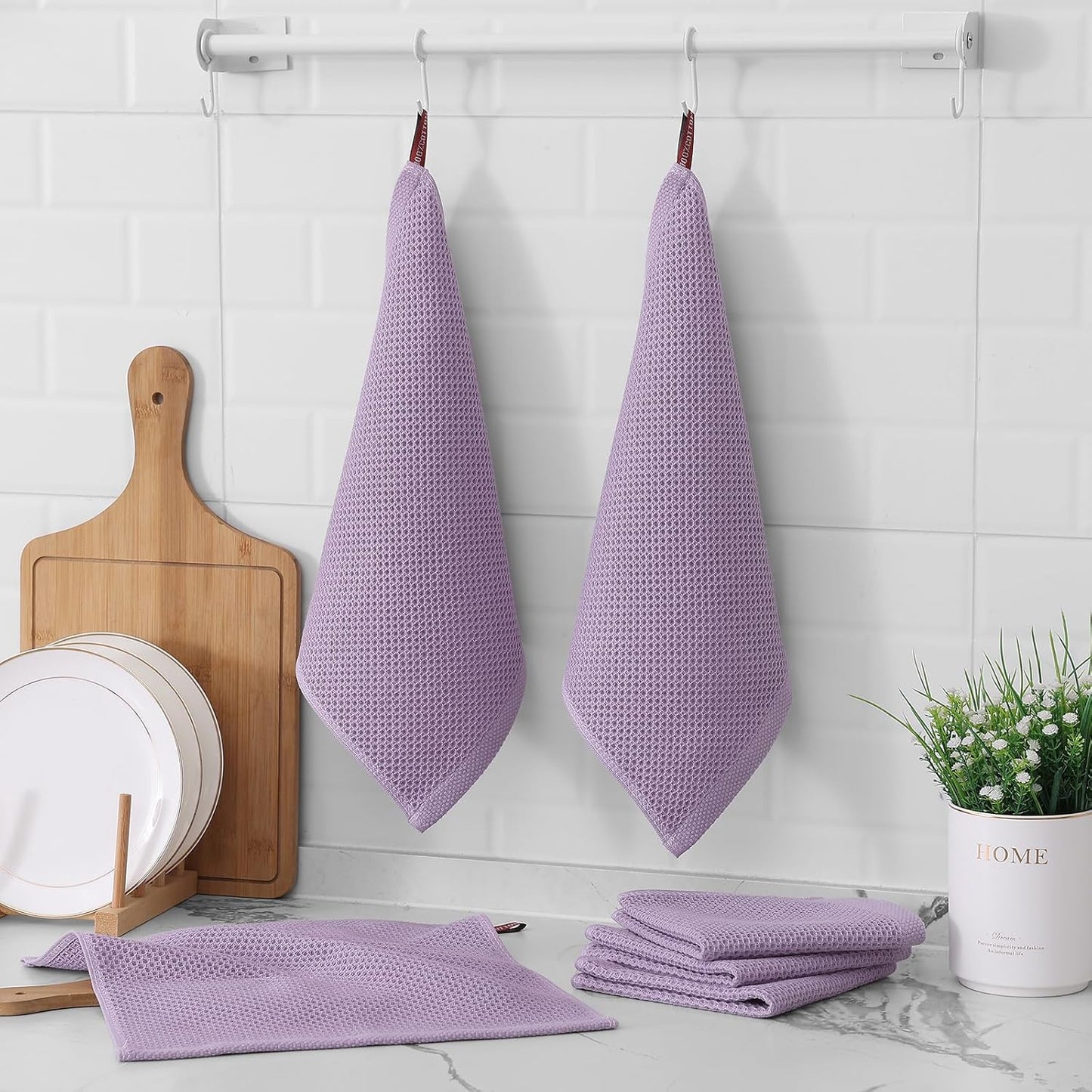 Kitinjoy 100% Cotton Kitchen Dish Cloths, 12 Pack Waffle Weave Ultra Soft Absorbent Dish Towels for Drying Dishes Quick Drying Kitchen Towels Dish Rags, 12 X 12 Inches, Lavender