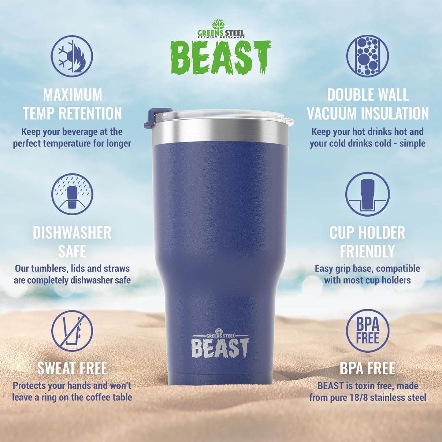 Beast 20 oz Tumbler Stainless Steel Vacuum Insulated Coffee Ice Cup Double Wall Travel Flask (Royal Blue)