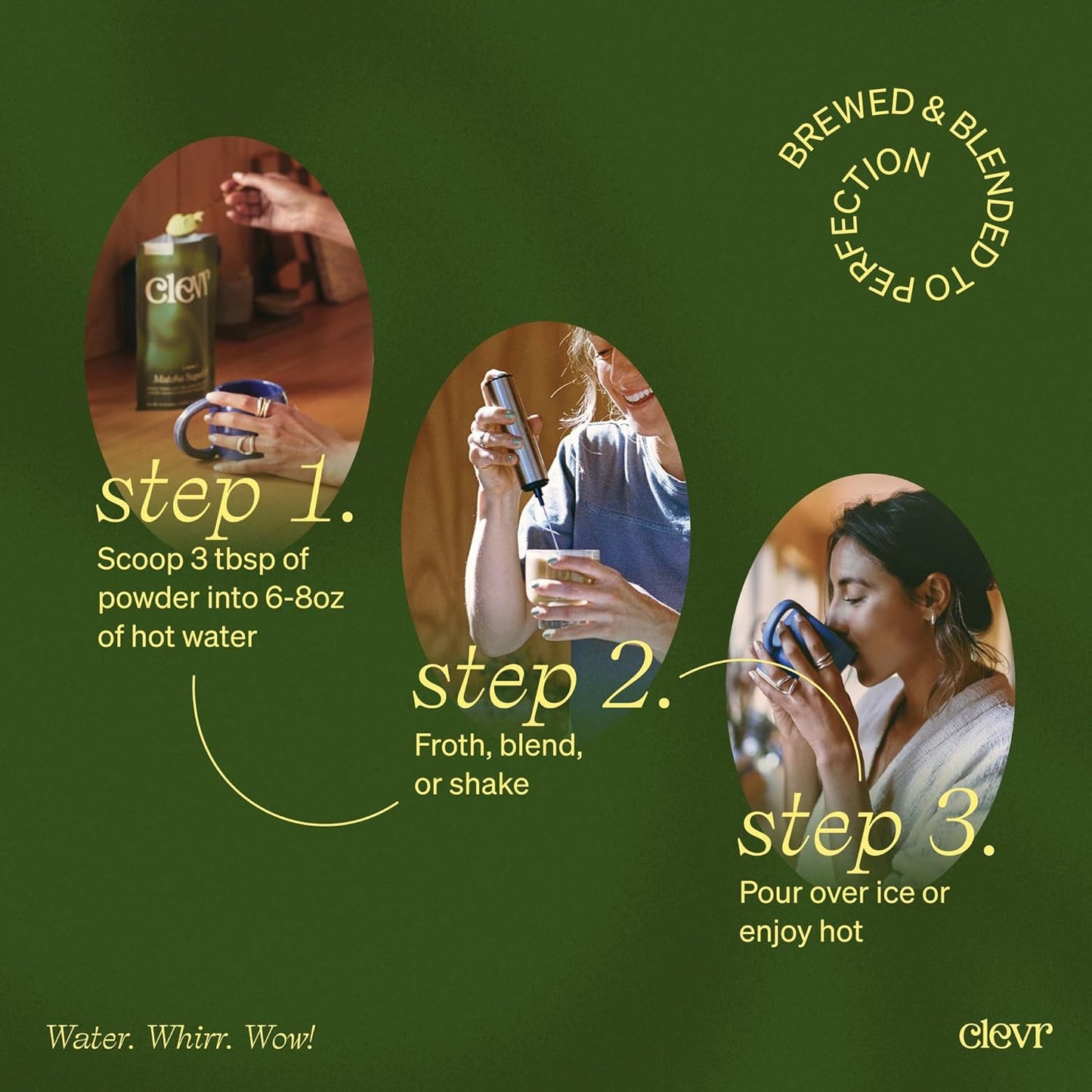 Clevr Blends Organic Matcha Green Tea Latte, Instant Ceremonial Grade, Superfood Powder Blend with Oat Milk, Lions Mane, Reishi Mushroom, Coconut Cream, Ashwagandha, Serve Hot or Iced, (14 Lattes)