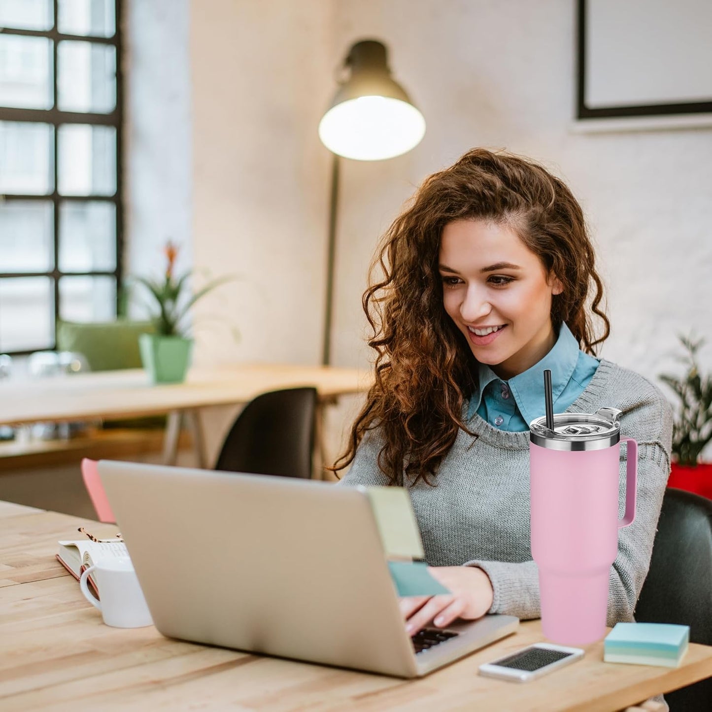 HASLE OUTFITTERS 40 oz Stainless Steel Tumbler with Handle, Vacuum Insulated Tumblers Bulk, Reusable Double Wall Travel Coffee Mug, Durable Powder Coated Water Bottle(Pink, 4)
