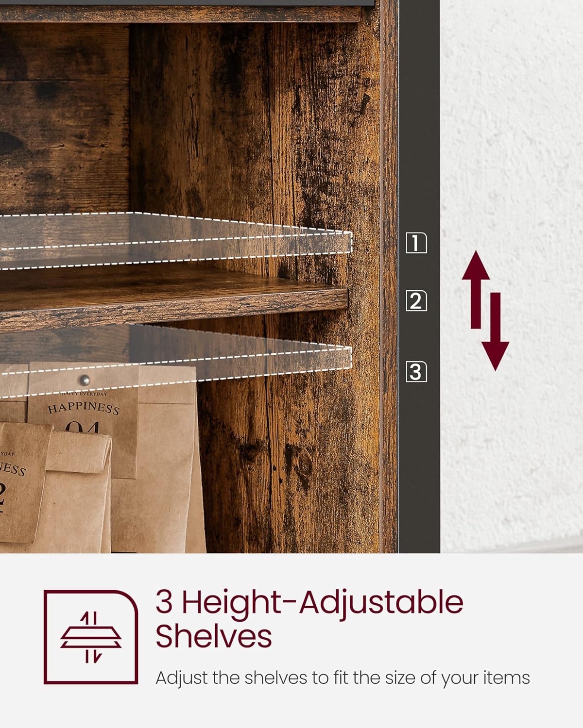 VASAGLE Buffet Cabinet, Coffee Bar Storage Cabinet, Sideboard with 2 Sliding Barn Doors, Adjustable Shelves, 13 x 39.4 x 31.5 Inches, for Living Room, Rustic Brown and Ink Black ULSC092B01