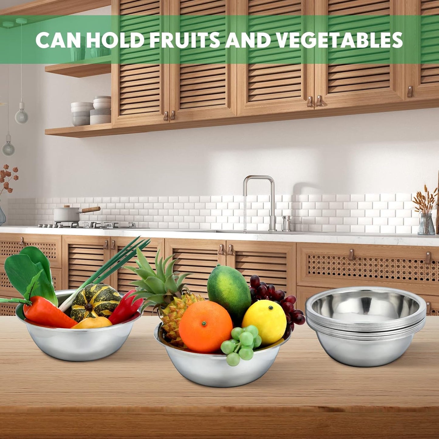 Pinkunn Set of 12 Stainless Steel Mixing Bowls, Nesting Metal Prep Salad Bowl Bulk Kitchen Large Reusable Baking Food Container for Hotel Restaurant Home Cooking, Silver(8.66 x 3 Inch)