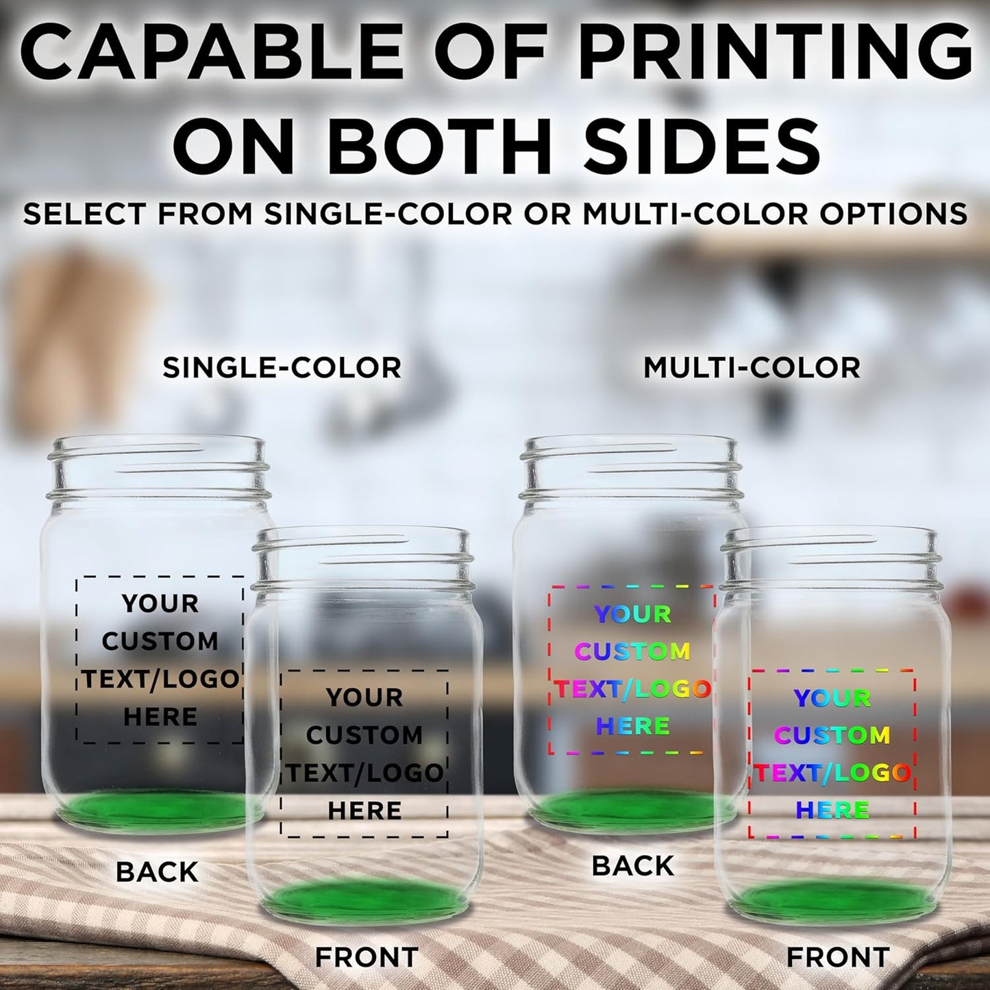 DISCOUNT PROMOS Custom Decorating Mason Jars 12 oz. Set of 50, Personalized Bulk Pack - Glass Jars for Overnight Oats, Candies, Fruits, Pickles, Spices, Beverages - Green