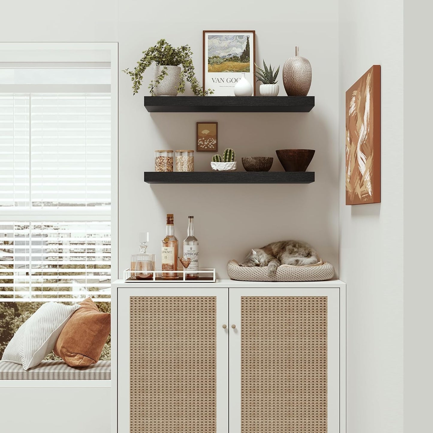 Vivelove Black Floating Shelves for Wall Mounted, 24 inchs x 9.1” Deep x 1.6” Thick Wall Shelves for Bedroom, Living Room, Bathroom,Kitchen, Office, Home Decor Shelf with Invisible Bracket - Set of 2