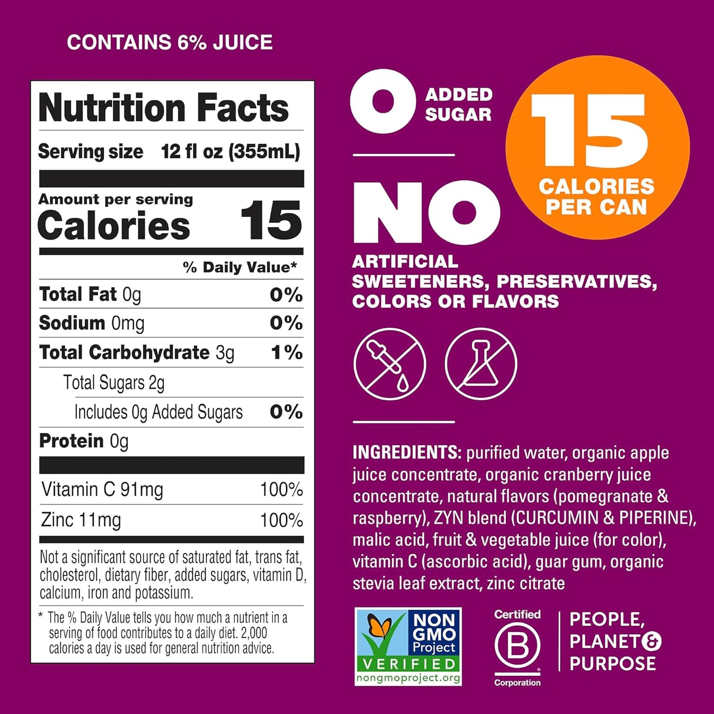 ZYN Turmeric Wellness Drink (24 Pack), Pomegranate Cranberry Flavored Turmeric Curcumin Drink with Black Pepper, No Added Sugar, Low Carb & Low Calorie Drink, Clean Alternative