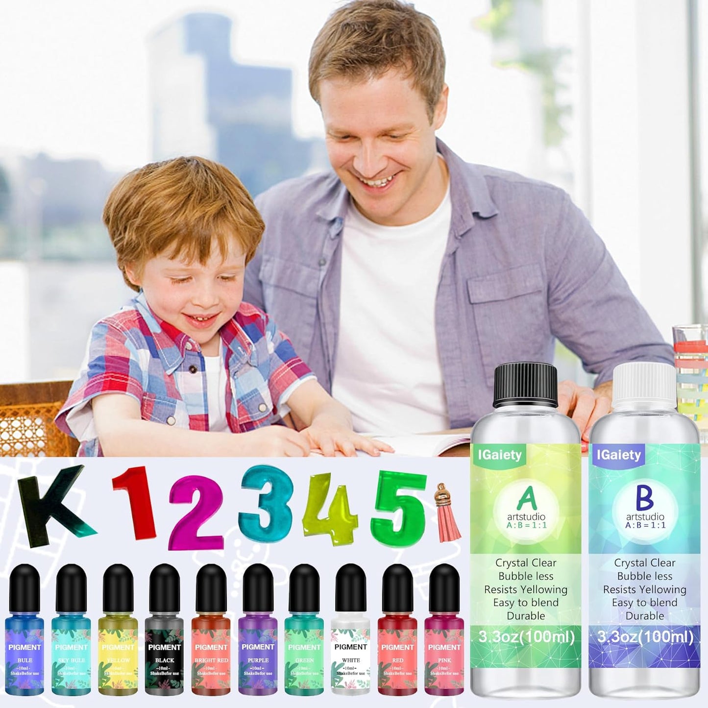 IGaiety Resin Alphabet Mold Starter Kit 169 Pcs Letter Silicone Keychain Molds Reversed Backward Number Molds with Epoxy Resin Pigments Tools for Beginners Adults Jewelry Pendant