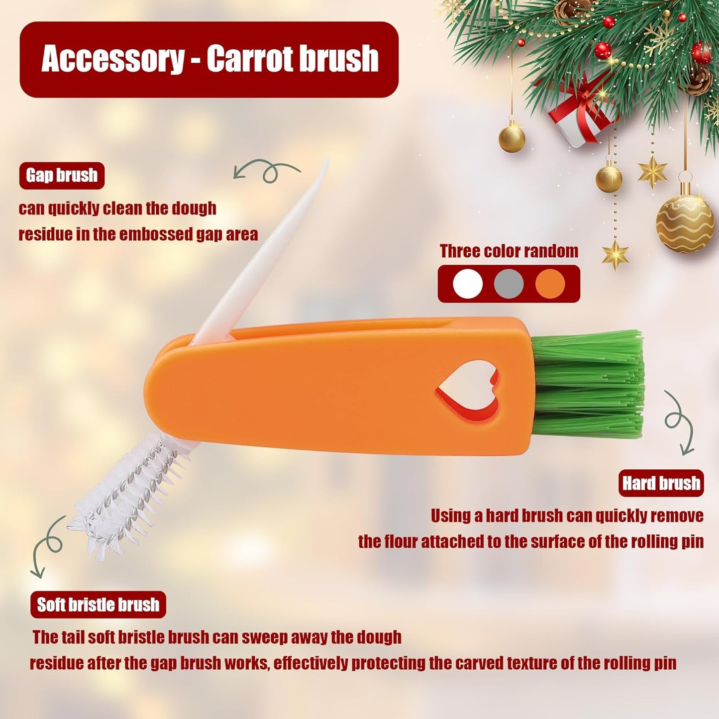 17" Premium Wood Rolling Pin with Stamp Embossed Designs | 3mm Deep Springerle Cookie Molds | Christmas Rolling Pin & Baking Gifts for Women | Includes 3-in-1 Cleaning Brush