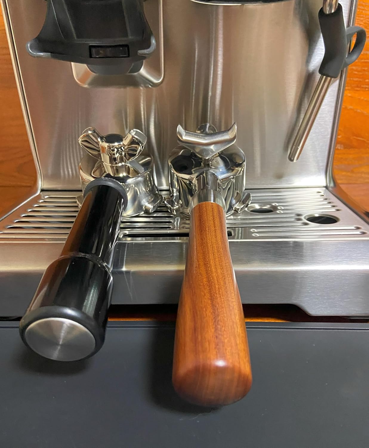 Double Spout Portafilter Compatible with Breville Barista Express Touch Bambino Infuser Duo Espresso Machine - 54mm Espresso Portafilter - Double Shot Filter Basket - Accessories - Wooden