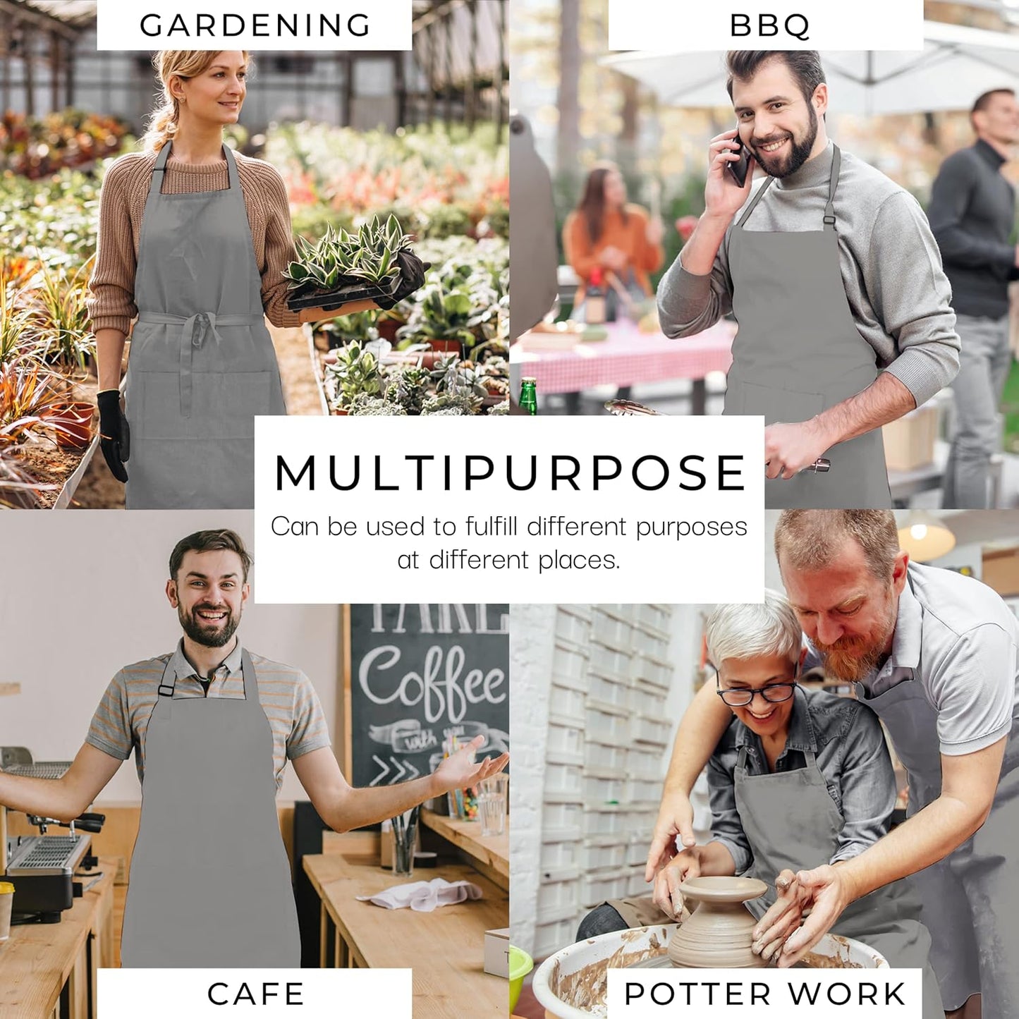 RAJRANG 100% Cotton Cooking Apron with 3 Pockets Kitchen Chef BBQ Adjustable Bib Aprons for Women Men