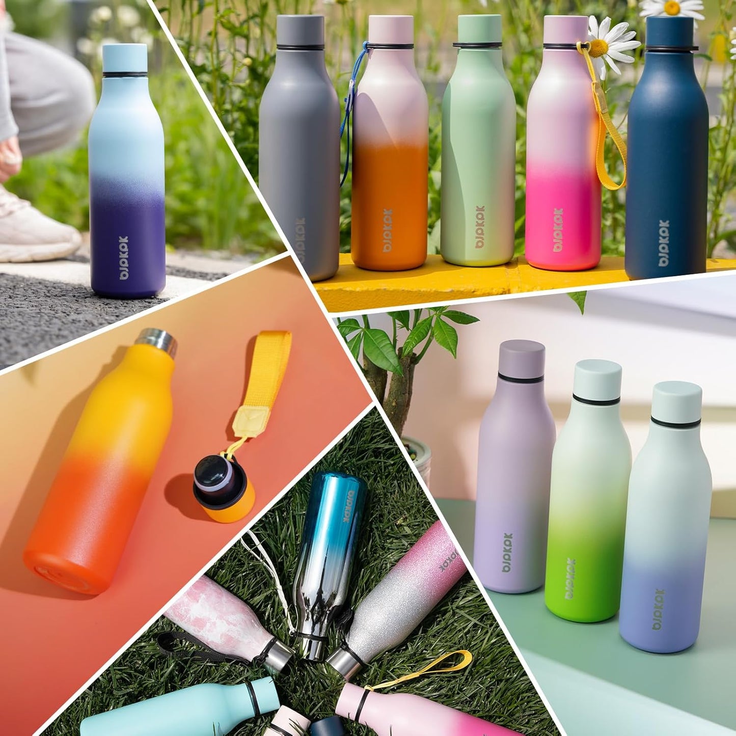 BJPKPK Insulated Water Bottles, 25 oz Stainless Steel Metal Water Bottle with Strap, BPA Free Leak Proof Thermos, Mugs, Flasks, Reusable Water Bottle for Sports & Travel, Army Green