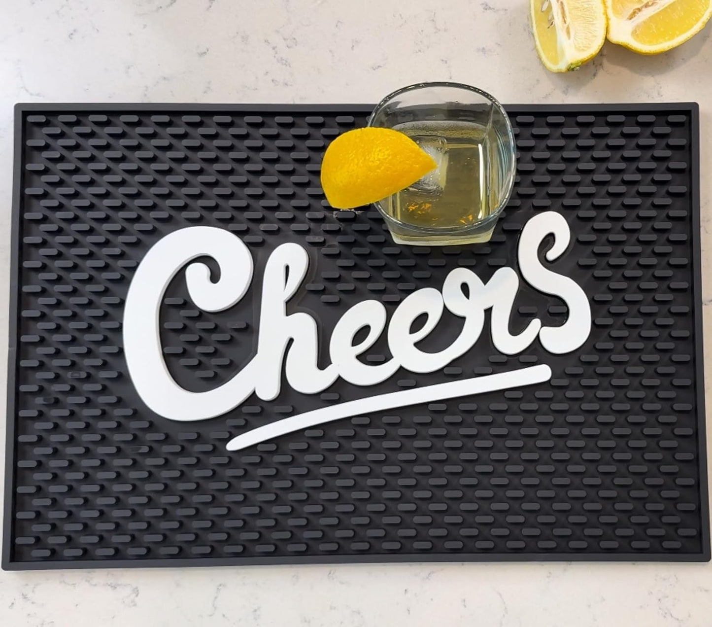 Cheers Sign Tiki Bar Mats for Countertop 18 x 12in, Tiki Decor Cheers Sign for Bar Cart Decor and Accessories and Essentials, Silicone Coffee Mat and Coffee Matt for Counter, Drink Signs for Party