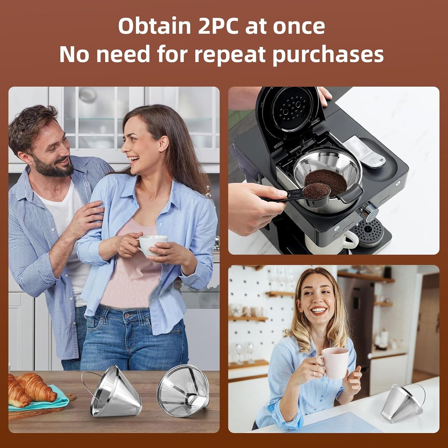 Reusable Cone Coffee Filters 4,304 Stainless Steel Permanent Coffee Filter,Permanent Filter for Ninja Coffee Maker, 2Pcs Permanent Cone Filter 4