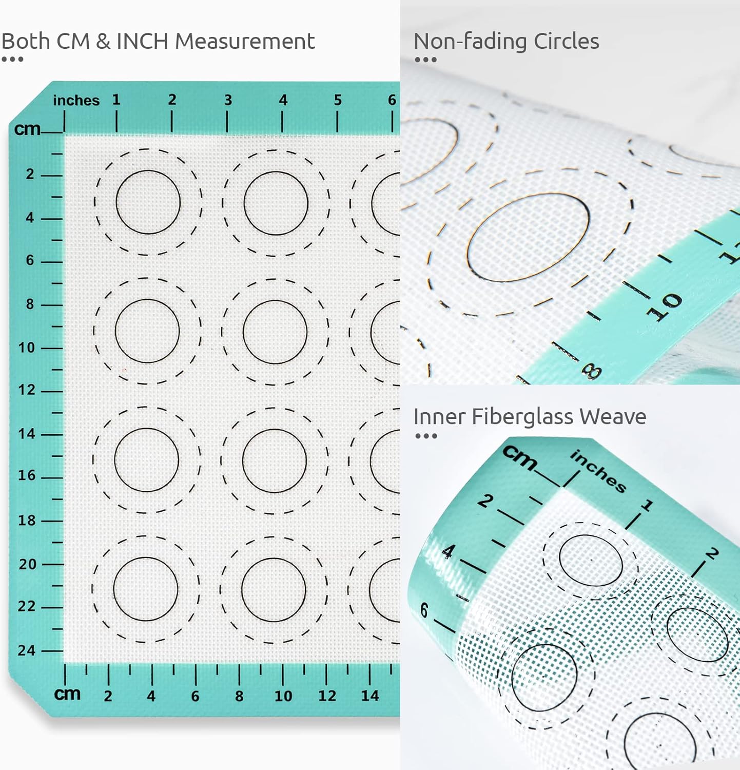 446ºF Heat Resistant Macaron Mat: U-Taste 11.75x8.25in Non Stick Silicone Baking Mat, Reusable Cookies Pastry Sheet Liner with Edge Enhancement & Circle Measurement for Cake Pan (Aqua Sky)