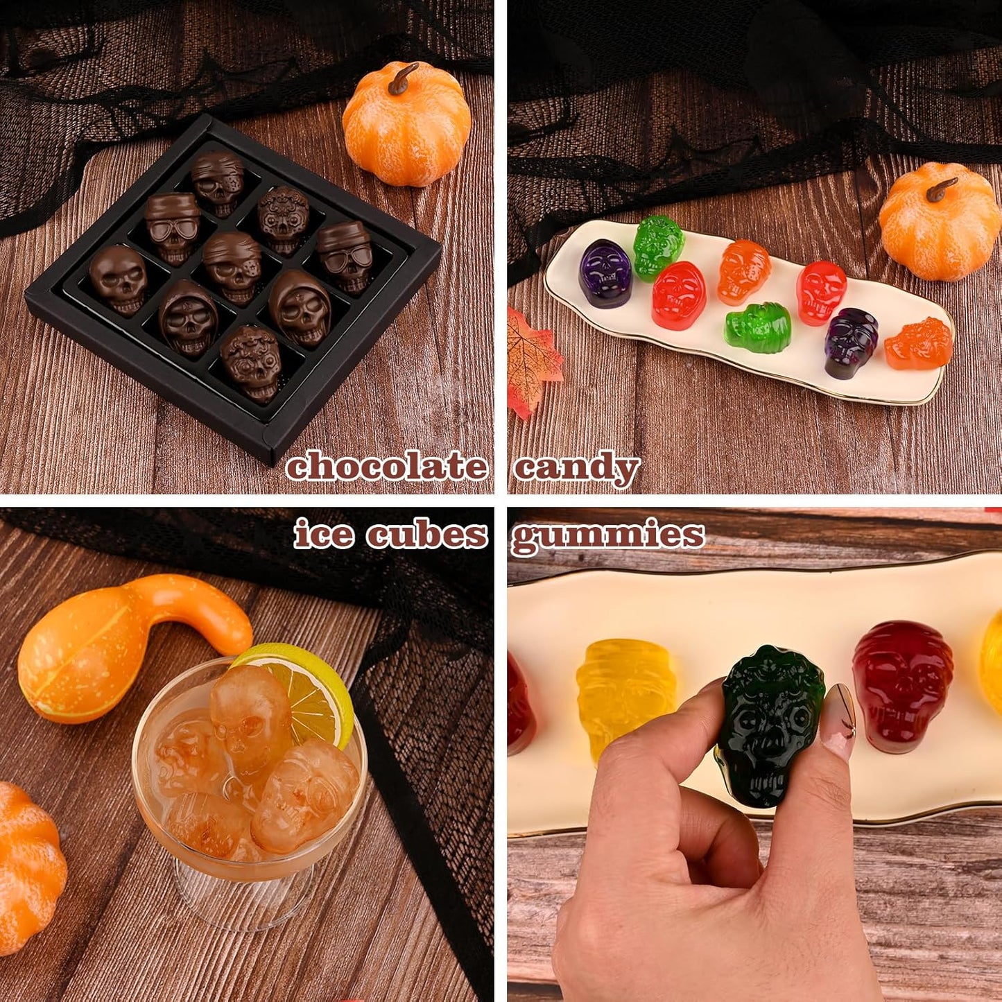 Actvty Skull Chocolate Molds, Halloween Chocolate Candy Molds, 2 Packs 10 Cavity Skull Silicone Molds with 5 Different Designs for Making Chocolate, Candy, Gummy, Jello, Cake Decor, Wax Melts