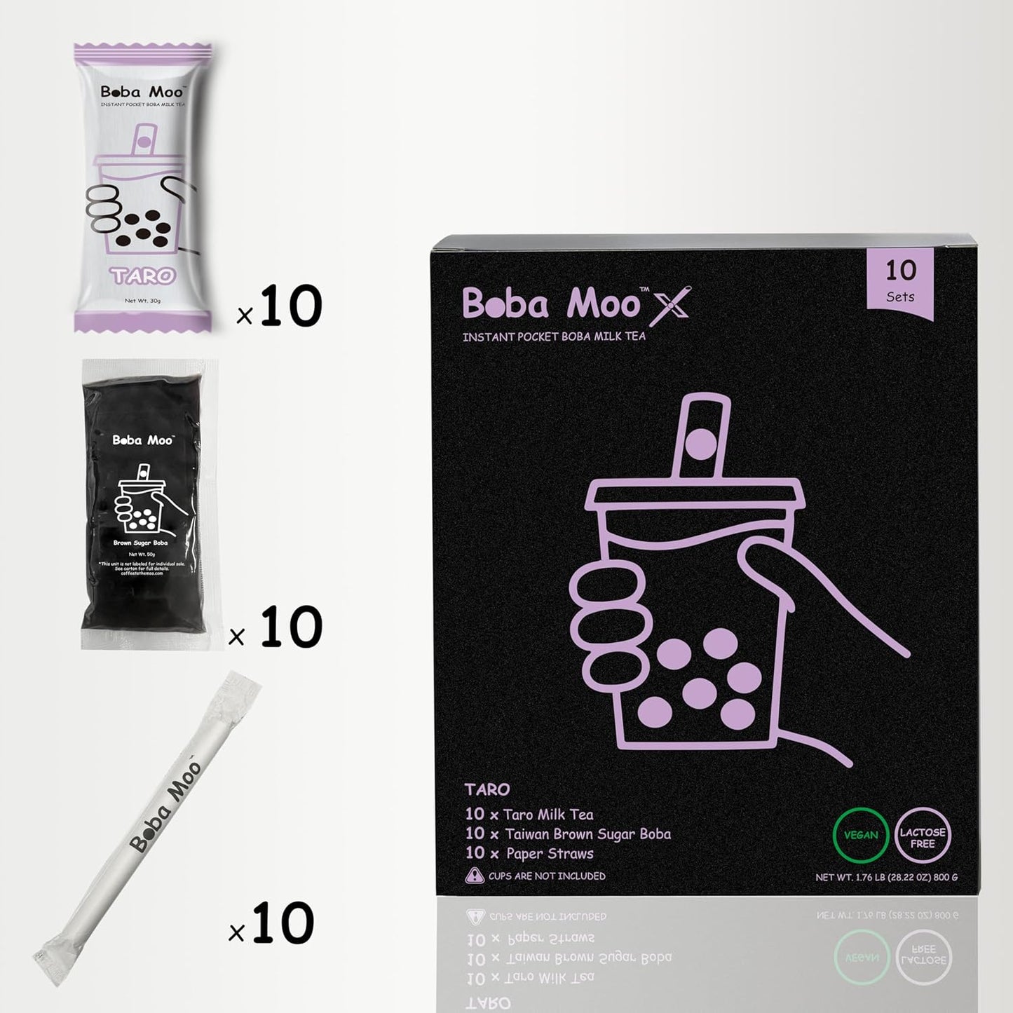 Boba Moo X Premium Boba Tea Kit With Taro Milk Tea Flavor - Only 5,000 Kits Yearly, Small Batch Bubble Tea Kit With Boba Tapioca Pearls, Exceptional Taste & Chewiness, Vegan, Lactose-Free, 10 Servings