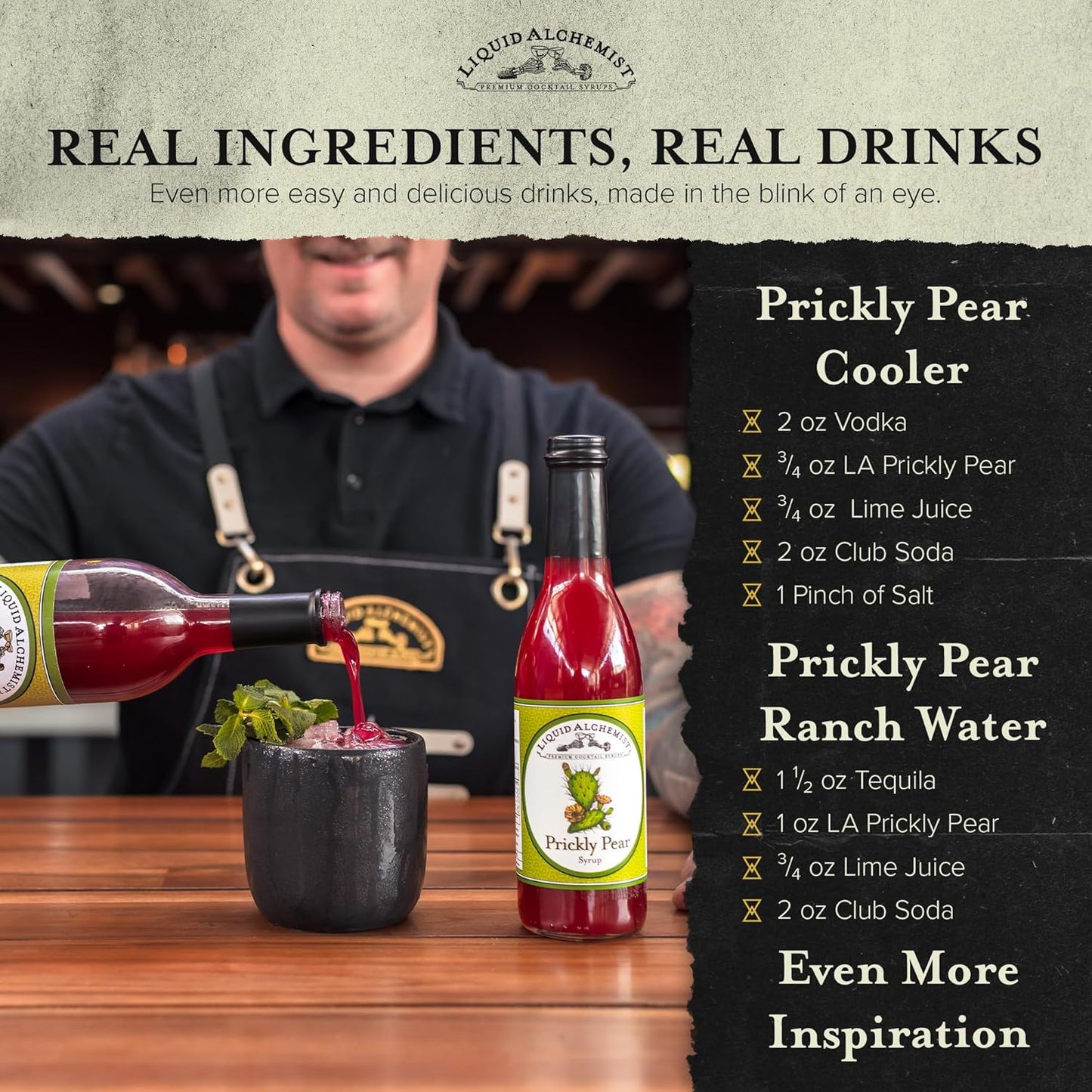 Liquid Alchemist Prickly Pear Syrup for Cocktails - Real Ingredients Make our Prickly Pear Puree a Perfect Margarita Mix - Our Vegan Drink Syrups are Non-GMO & Last up to 2 Years (12 oz)
