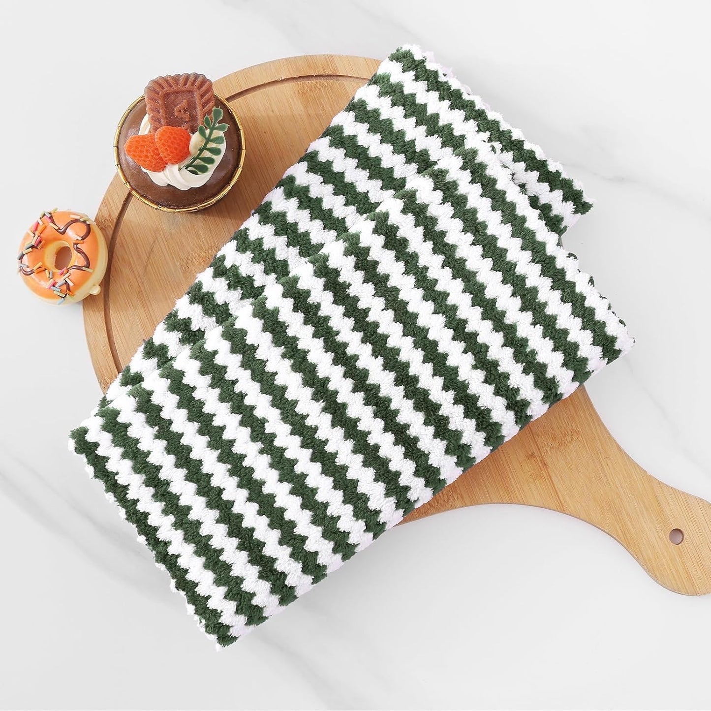 Homaxy Kitchen Towels(24 Pack, 10 x 20 inches), Ultra Soft and Absorbent Dish Towels, Reusable Fast Drying Microfiber Cleaning Cloth, Coral Velvet Wave Design No-lint, Grass Green