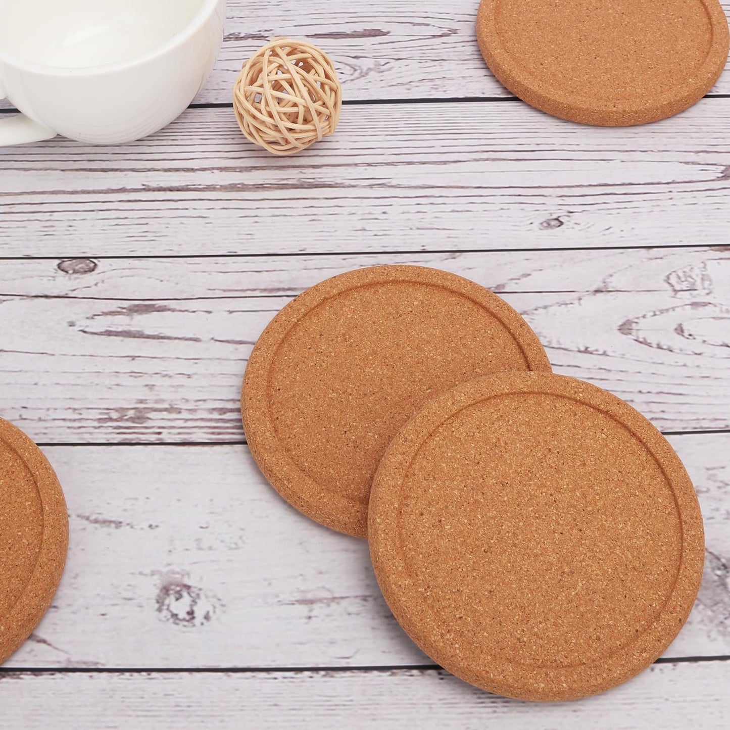 60 Pack 4 Inch Round Cork Coasters with Lip, Absorbent Cork Coasters for Drinks, Crafts, DIY Projects Wine Glass, Mug, Coffee Cup, Plants and General Use