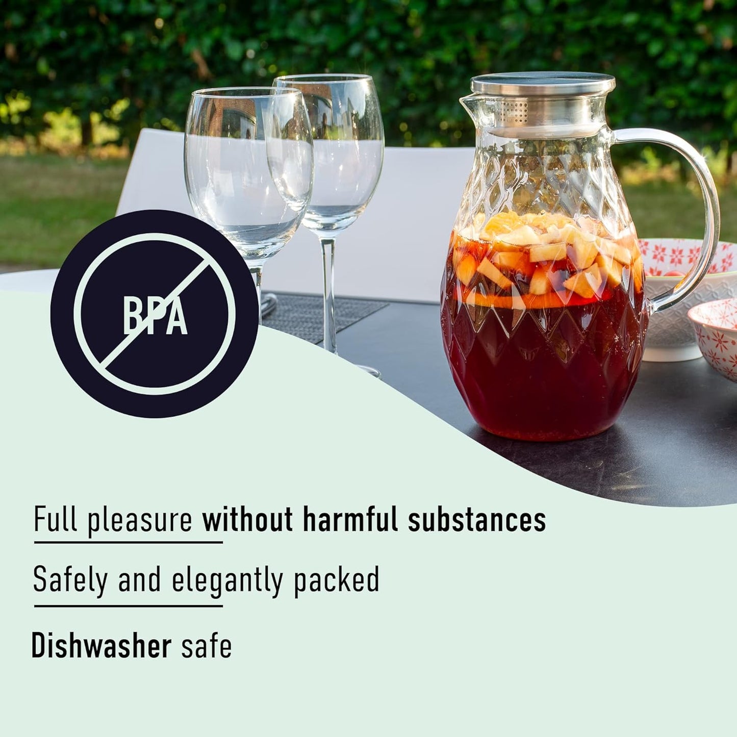 Glass Pitcher with Lid and Spout - 2 Liter / 68 oz, Borosilicate Glass w/Handle - Carafe for Hot/Cold Beverages - Water Jug - Iced Tea Pitcher - Juice Server - by PJC-Kitchen