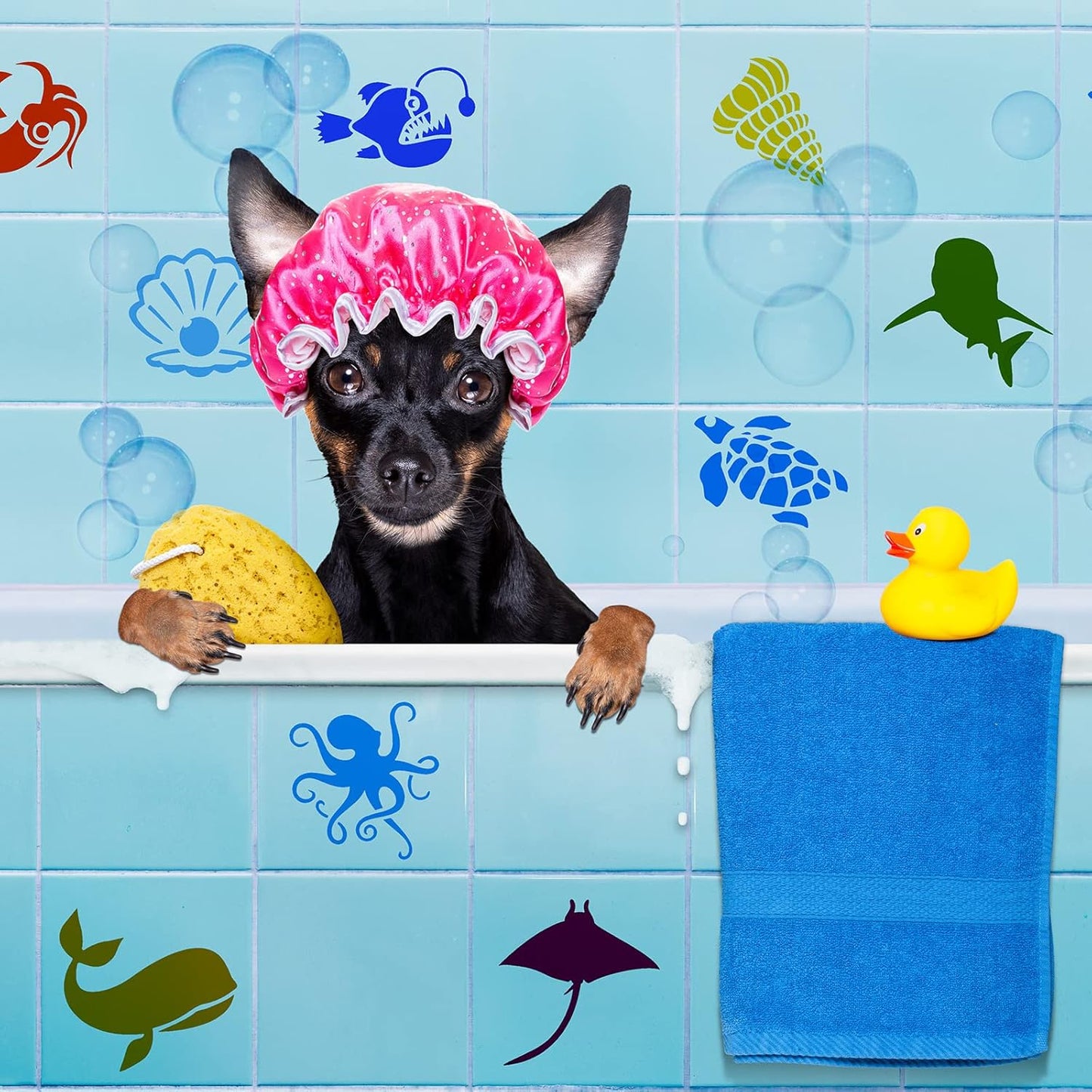 100 Pcs Stencils for Painting on Wood Reusable Stencil Crafts Drawing Templates Holiday Wall Paper for DIY Scrapbook Home 2 x 2 Inch(Marine Life)