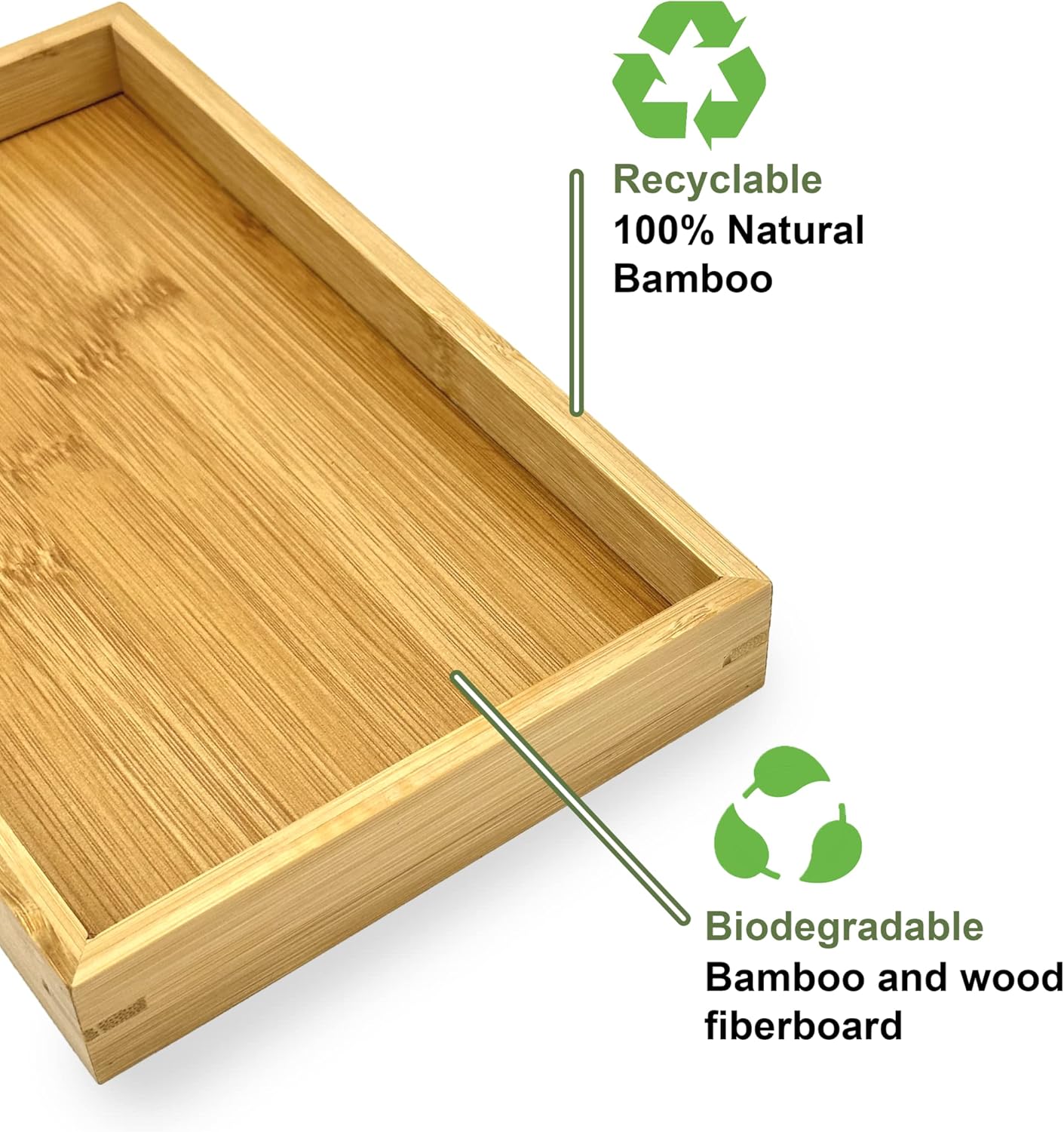 Bam & Boo - Natural Bamboo Serving Tray Modern Rectangular - for Food, Drinks, Decor, Vanity in Home, Kitchen, Bathroom, Coffee Table, Bed(Medium, 13” x 9" x 1.2")