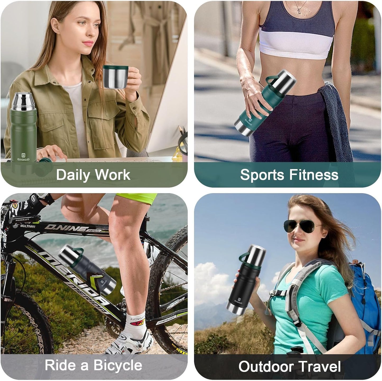 Vacuum Insulated Water Bottle Thermo Water Flask with Cup 680ml/23oz Stainless Steel Thermal Water Bottles Thermo for Hot and Cold Drinks Coffee Water(Black,Single)