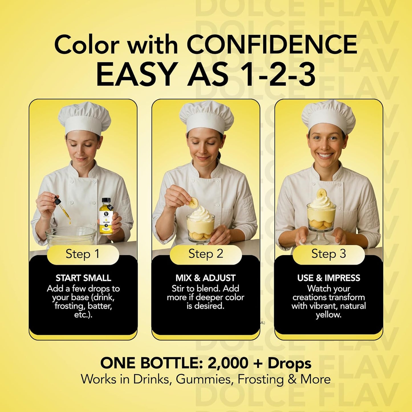 Dolce Flav Natural Yellow Food Coloring β 2 oz Bright Plant-Based Color from Curcumin | Water-Soluble Liquid Color for Baking, Drinks & Frostings | Graduated Dropper Included | | Kosher | No Artificial Dyes | Made in USA