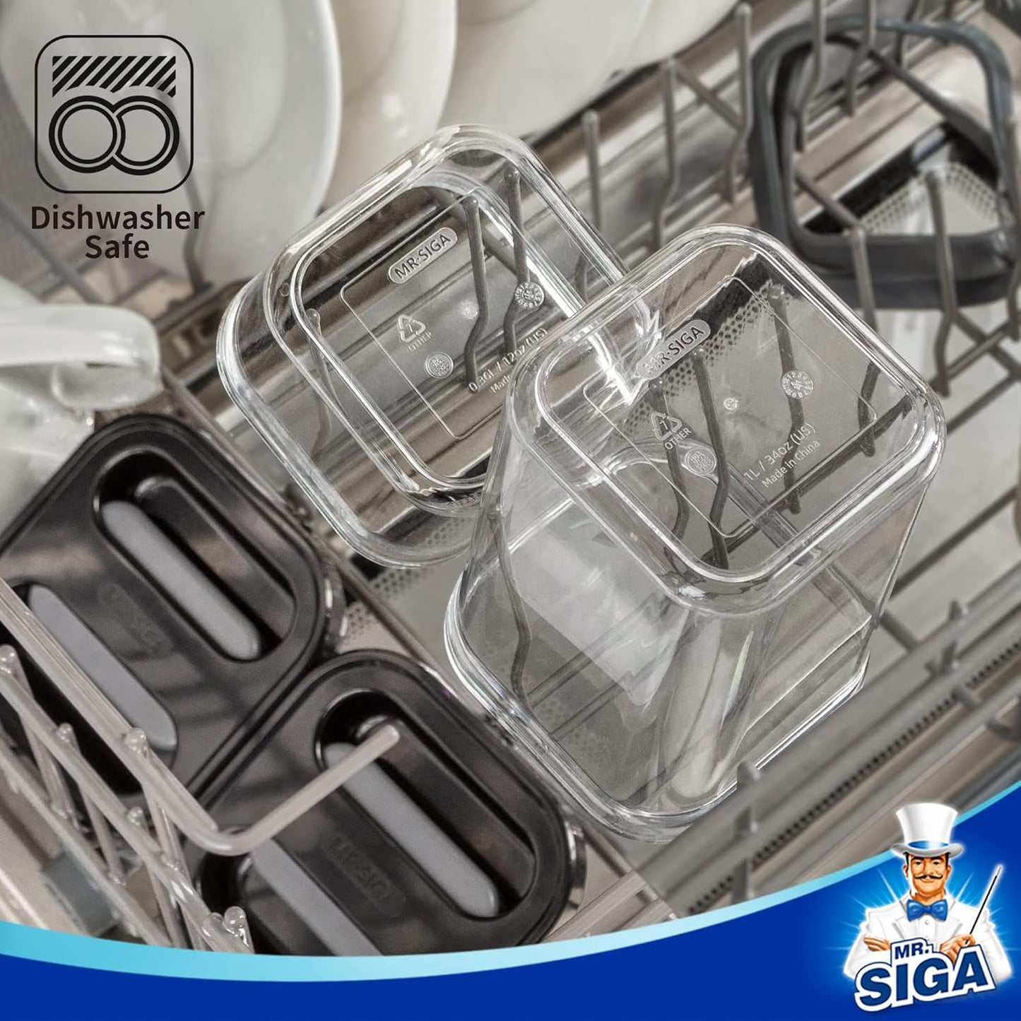 MR.SIGA 4 Pack Airtight Food Storage Container Set, BPA Free Kitchen Pantry Organization Canisters, One-handed Airtight Cereal Snack Candy Storage Containers, 360ml / 12.2oz, Small, Black