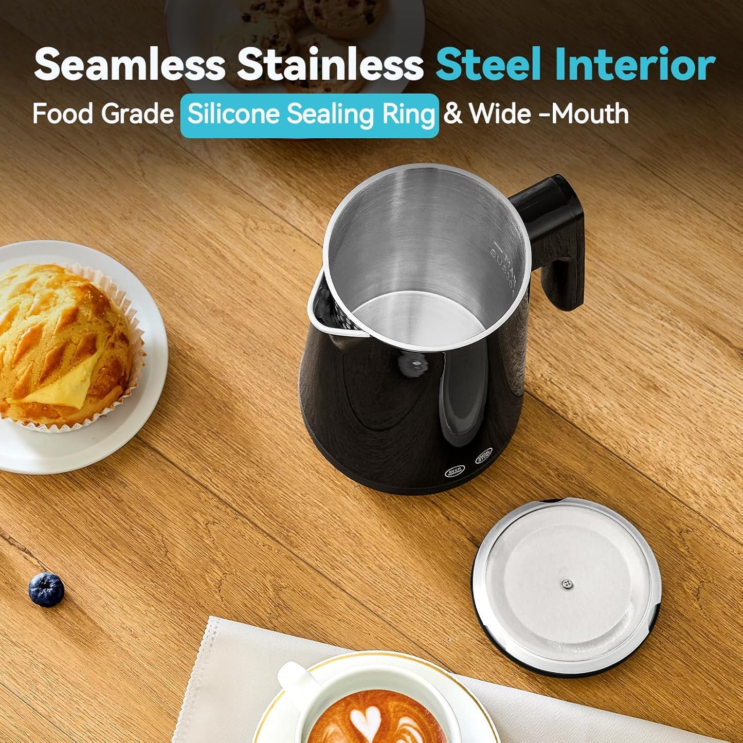 850ml Small Electric Kettle Temperature Control,800W Double Wall Electric Tea Kettle of 304 Stainless Steel,5 Temp Presets,Hot Water Kettle Electric,Auto Shut Off for Tea and Coffee-Black