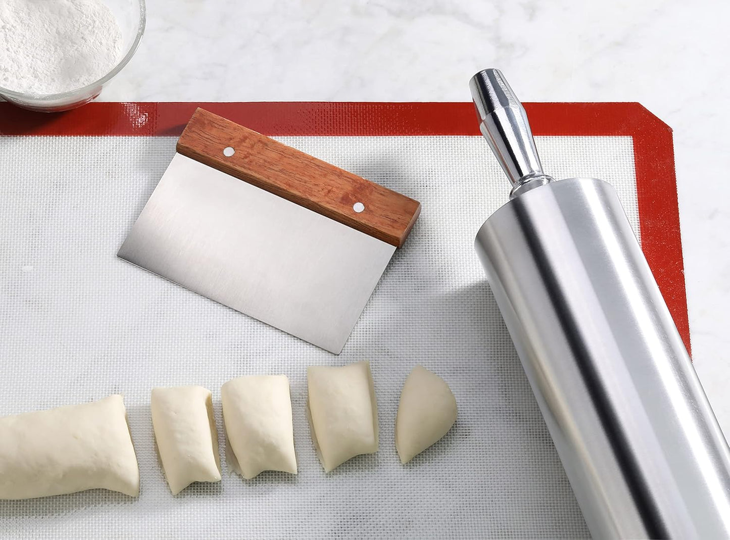 New Star Foodservice 36237 Wood Handle Dough Scraper, 6 by 3-Inch, Silver