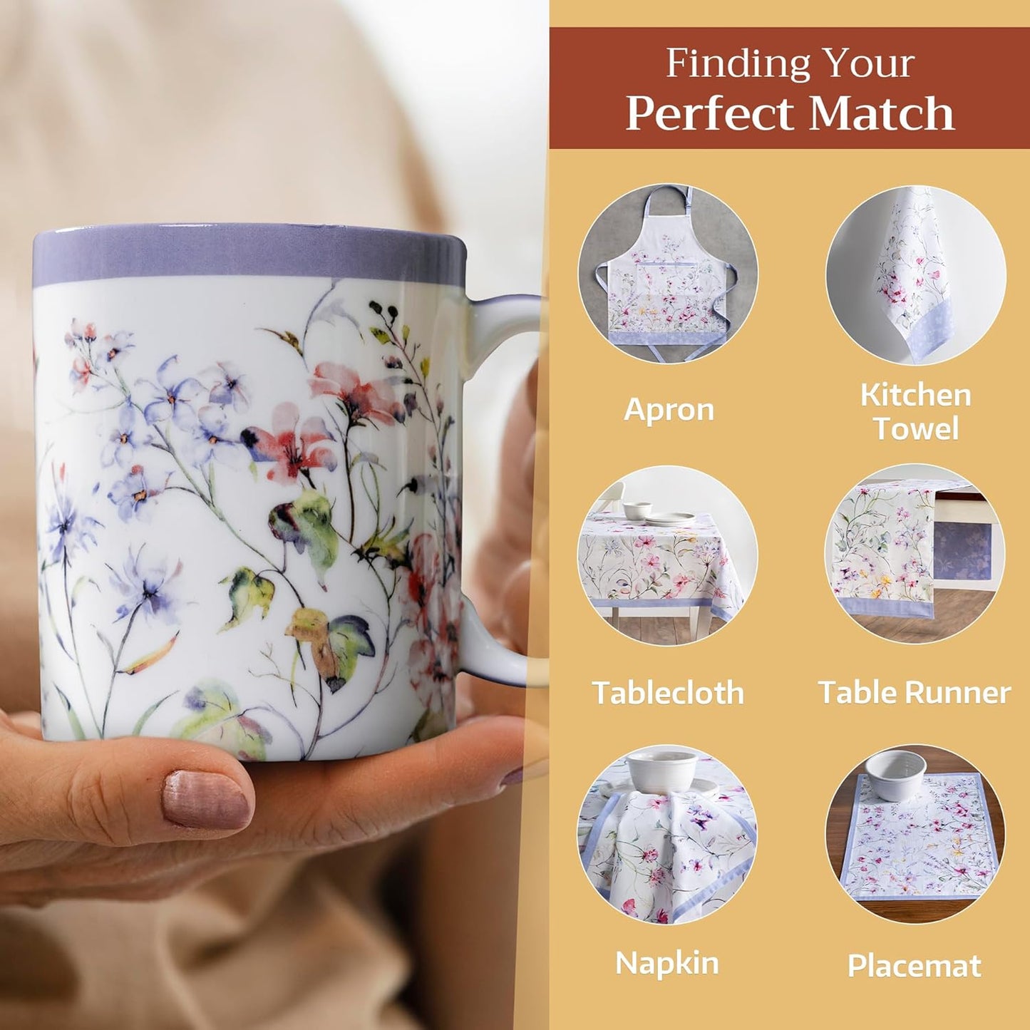 Maison d' Hermine Coffee Mug with Handles Fine Bone China Mugs Pack of One Tea Cups for Hot Beverages Cappuccino Latte Home Restaurant Office Perfect for Gift (Summer Floral - Cornflower, 12 Ounce)
