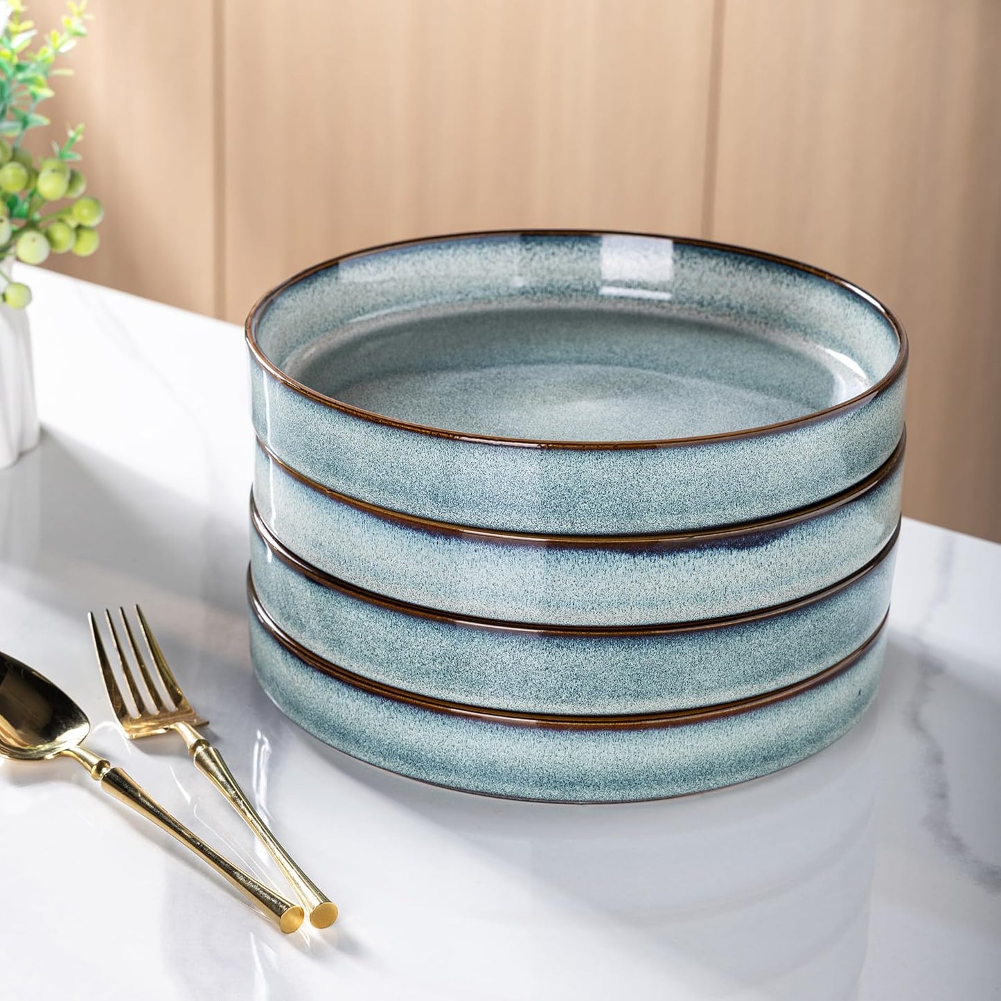 GBHOME 9'' Large Ceramic Pasta Bowls, 32oz Stoneware Pasta Serving Bowls Set of 4 for Kitchen, Wide Bowls for Fruit,Pasta,Salad,Oatmeal,Meal, Microwave Safe, Space Blue