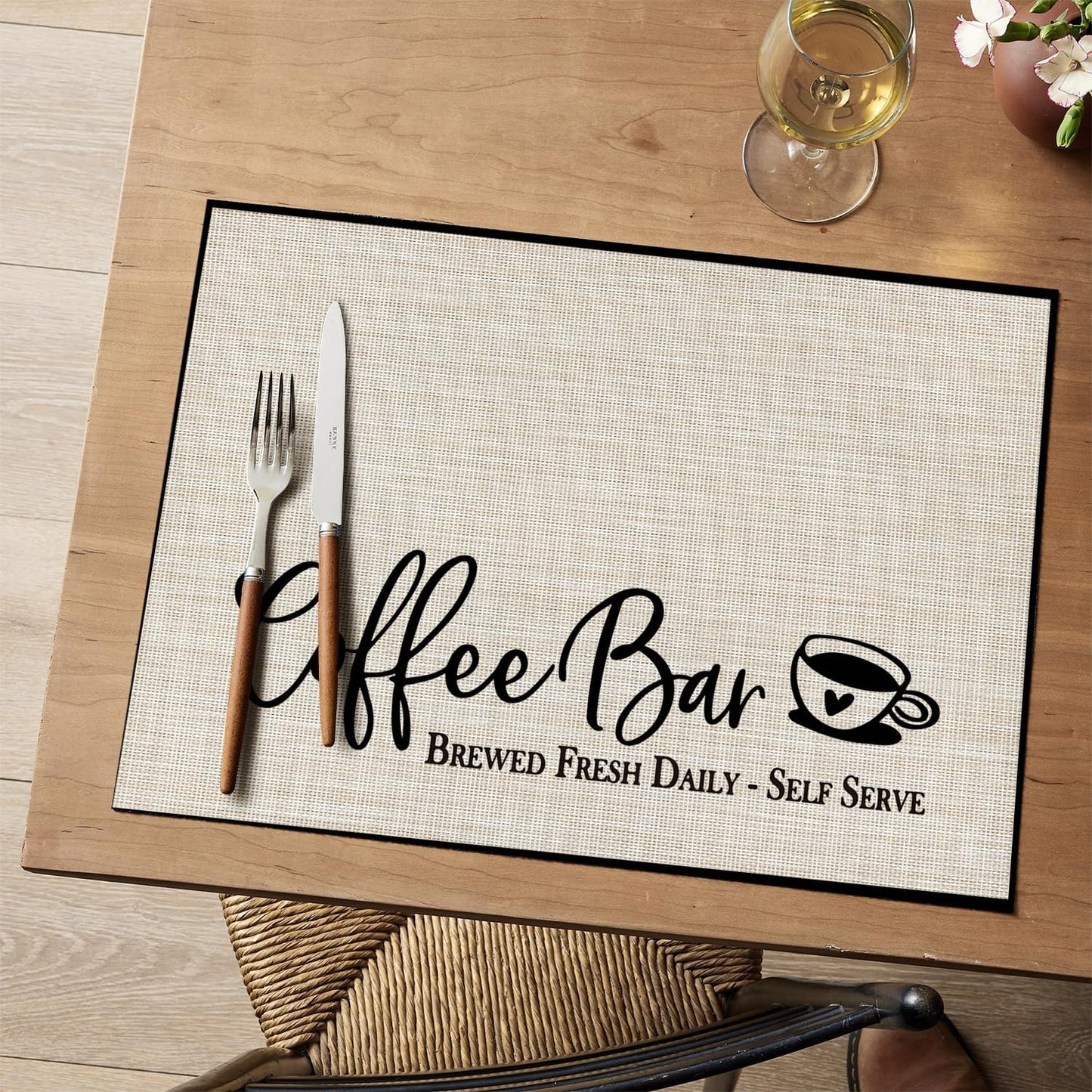 Artoid Mode Coffee Bar Mats Set of 2, 12x18 Inch Washable Non-Slip Plastic PVC Vinyl Table Mats for Coffee Machine, Countertops