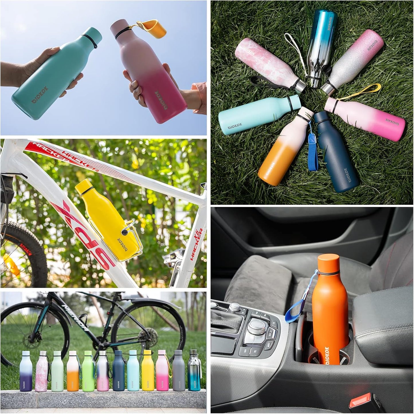 BJPKPK Insulated Water Bottles, 18 oz Stainless Steel Metal Water Bottle with Strap, BPA Free Leak Proof Thermos, Mugs, Flasks, Reusable Water Bottle for Sports & Travel, Turquoise