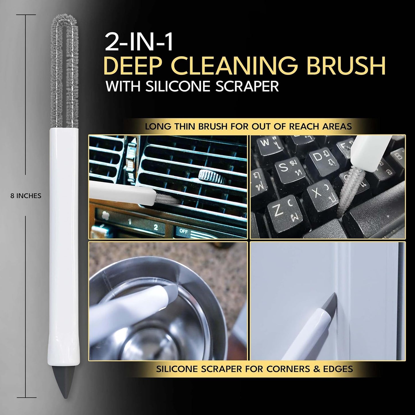 Small Cleaning Brush Set 3pcs—Crevice Brushes for Cleaning—Scrub Brushes Set with Silicone Tipped Scrub Brush—Stiff Handle Miniature Cleaning Brush for Kitchen Uensils, Tight Spaces, Tub, Shower