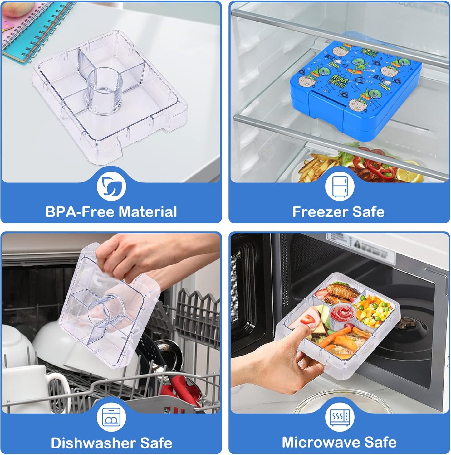 Bento Lunch Box Set With 10oz Soup Thermo, Leak-proof Lunch Containers with 4 Compartment, Kids Hot Thermo Food Jar/Insulation Lunch Bag, Food Containers for School(Dinosaur)