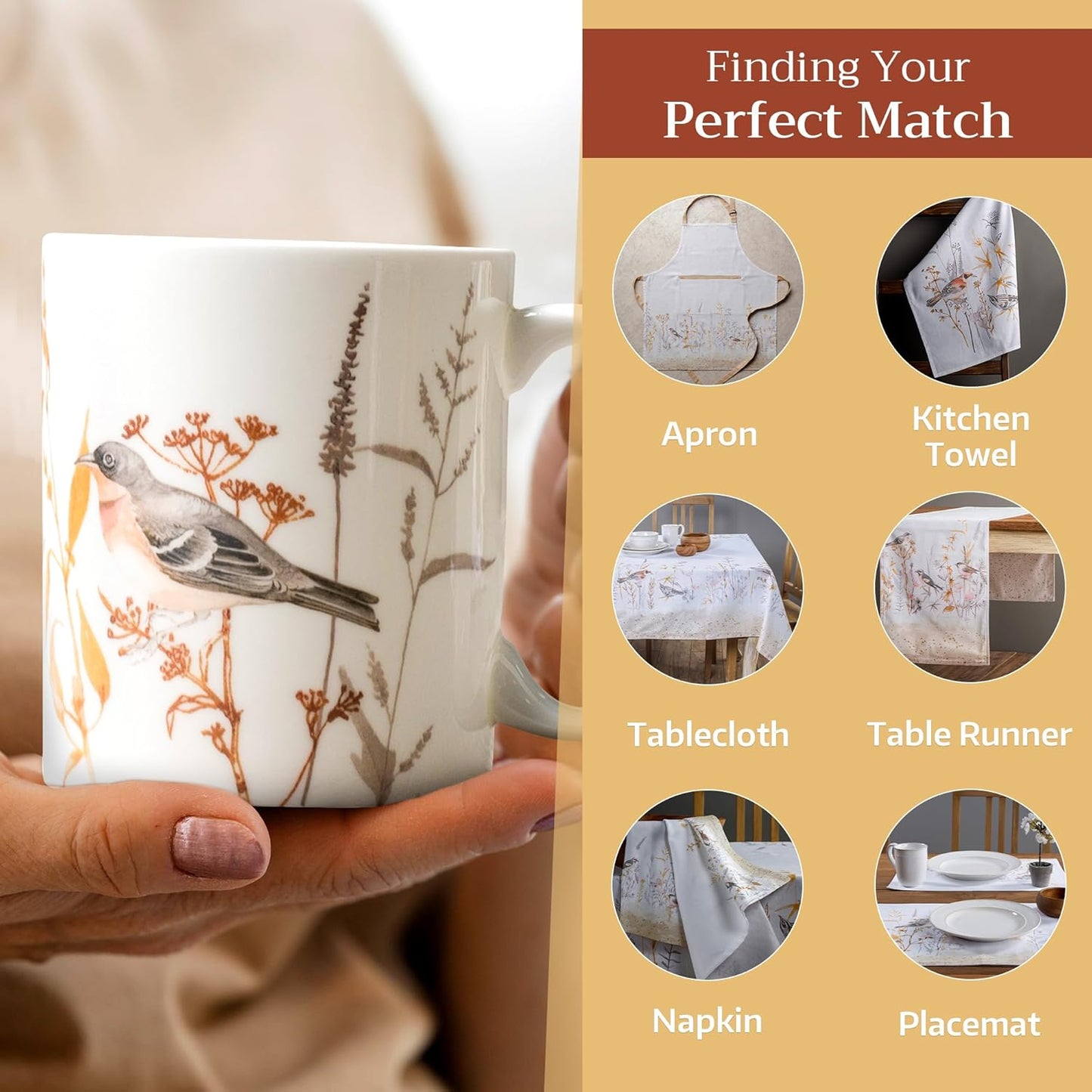 Maison d' Hermine Coffee Mug with Handles Fine Bone China Mugs Pack of One Tea Cups for Hot Beverages Cappuccino Latte Home Office Perfect for Gift (Meadow Florals Beige - Meadow Sunrise, 12 Ounce)