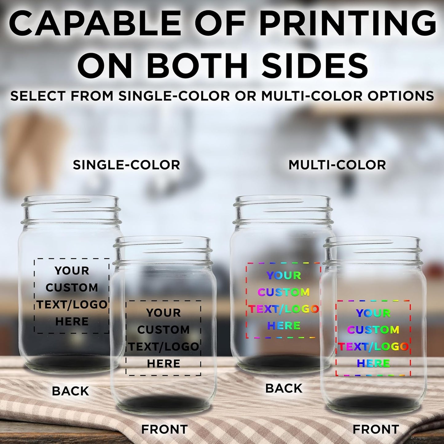 DISCOUNT PROMOS Custom Decorating Mason Jars 12 oz. Set of 50, Personalized Bulk Pack - Glass Jars for Overnight Oats, Candies, Fruits, Pickles, Spices, Beverages - Black