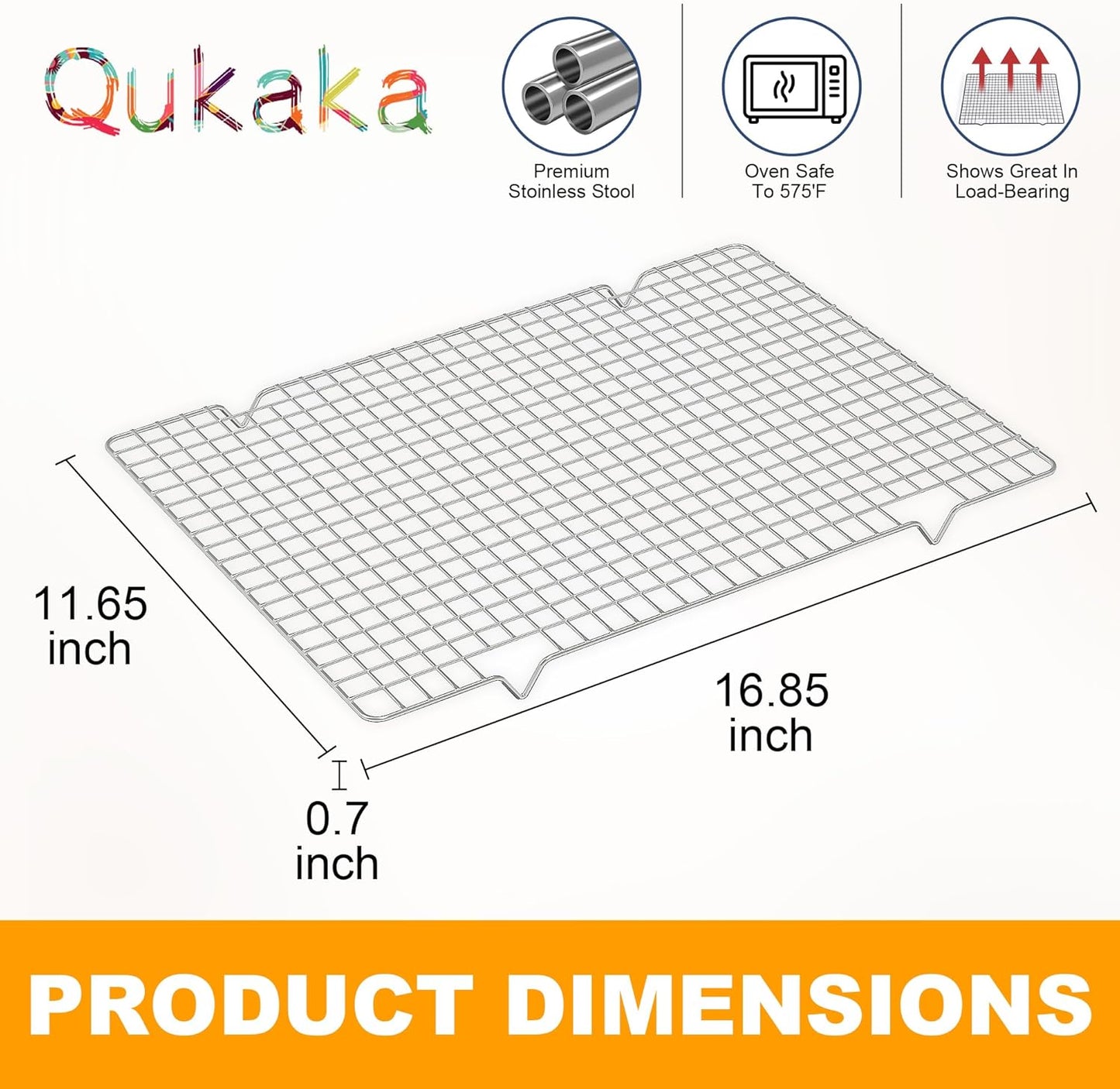 2PCS Cooling Racks for Cooking and Baking -11.65''x16.85''Heavy Duty Stainless Steel Wire Rack for Baking, Grilling, Roasting - Oven & Dishwasher Safe - Fits Half Sheet Pan(Silver)
