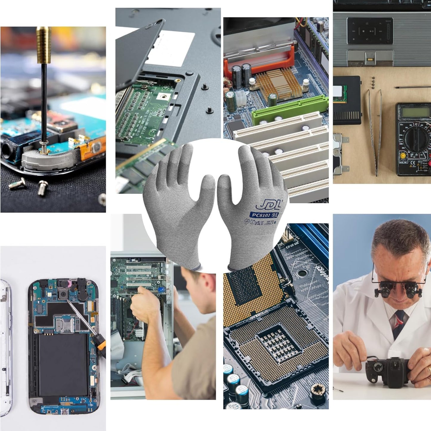 JDL ESD Work Gloves, Anti-Static Gloves for PC Building, 12 pairs, Computer Installation & Repair, High Resistance Carbon Fiber Gloves, Medium