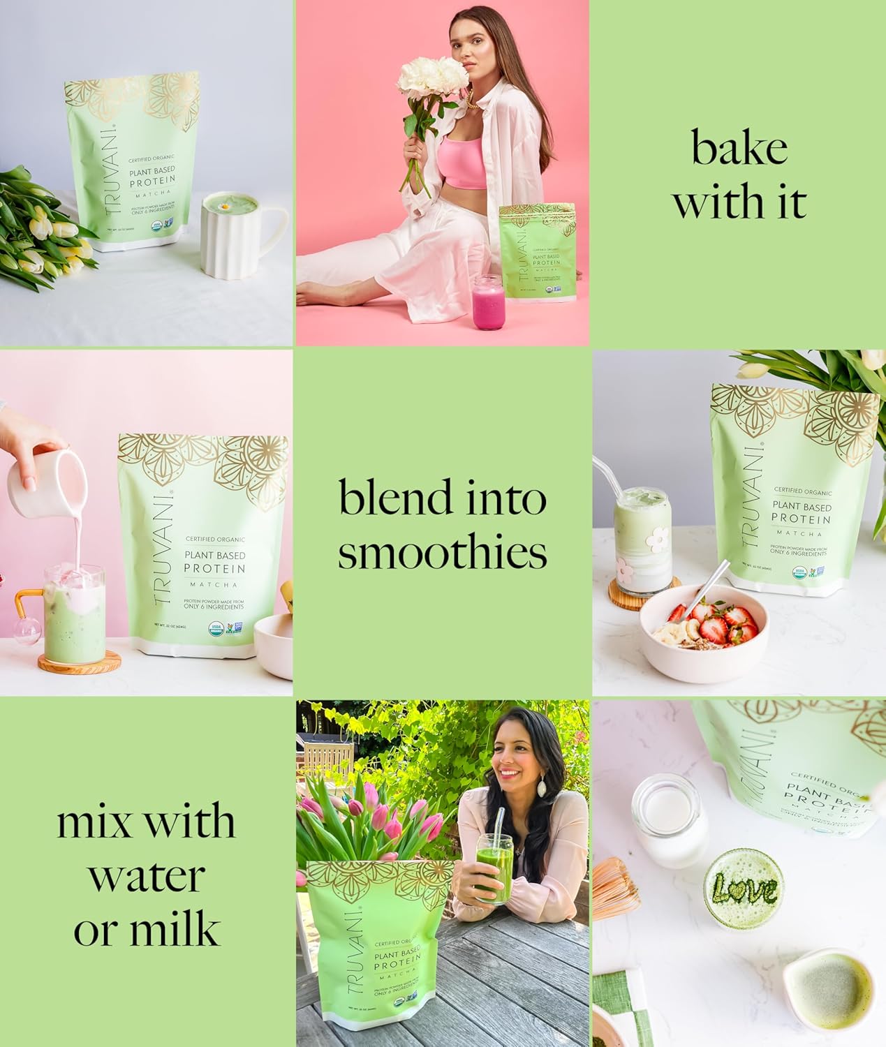 Truvani Vegan Pea Protein Powder | Matcha | 20g Organic Plant Based Protein | 20 Servings | Keto | Gluten & Dairy Free | Low Carb | No Added Sugar