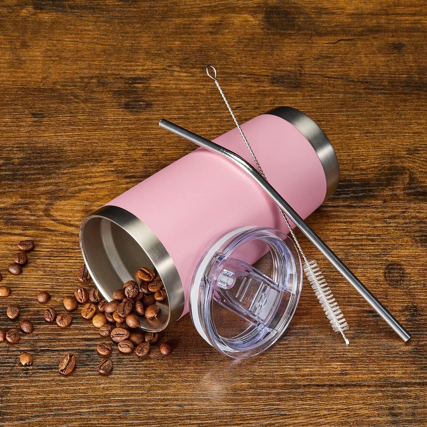 COMOOO 20oz Tumbler Bulk Double Wall Vacuum Insulated Travel Mug, Stainless Steel Tumbler with Lid and Straw Durable Powder Coated Insulated Coffee Cup for Cold & Hot Drinks (pink, 2 pack