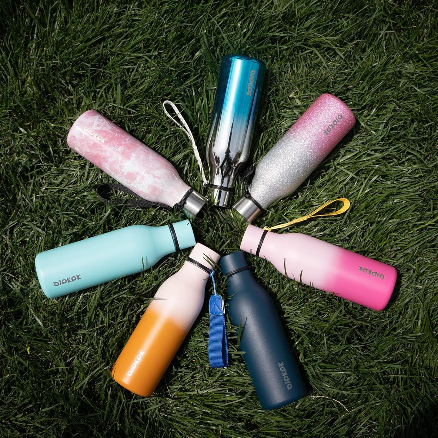 BJPKPK Insulated Water Bottles, 18 oz Stainless Steel Metal Water Bottle with Strap, BPA Free Leak Proof Thermos, Mugs, Flasks, Reusable Water Bottle for Sports & Travel, Shining Blue