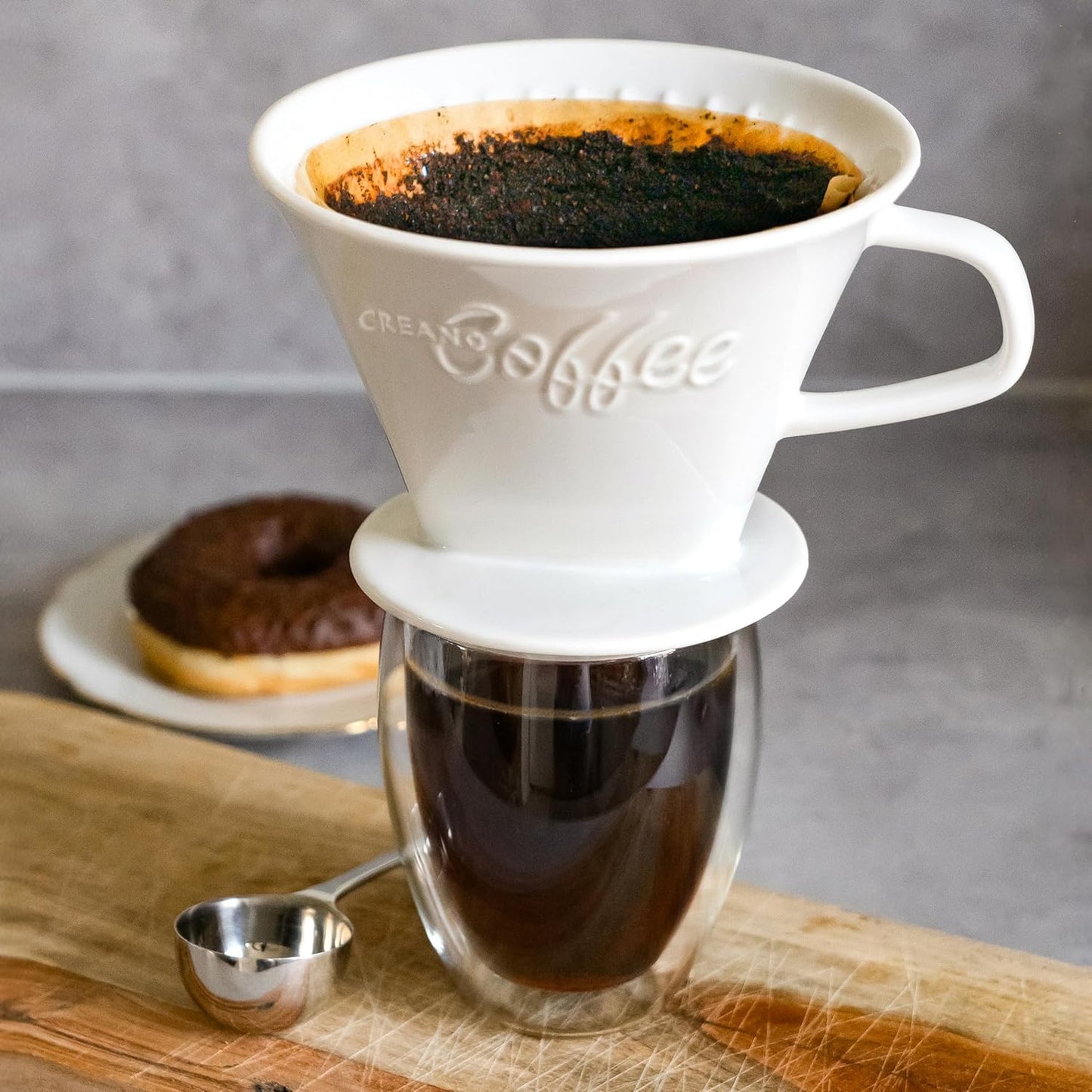 Creano Porcelain Coffee Dripper - White - Ceramic Cone Brewer - Pour Over Coffee Maker for Filter Bags Size 4 - Easy Manual Brew for pure taste - also for Camping, Hiking