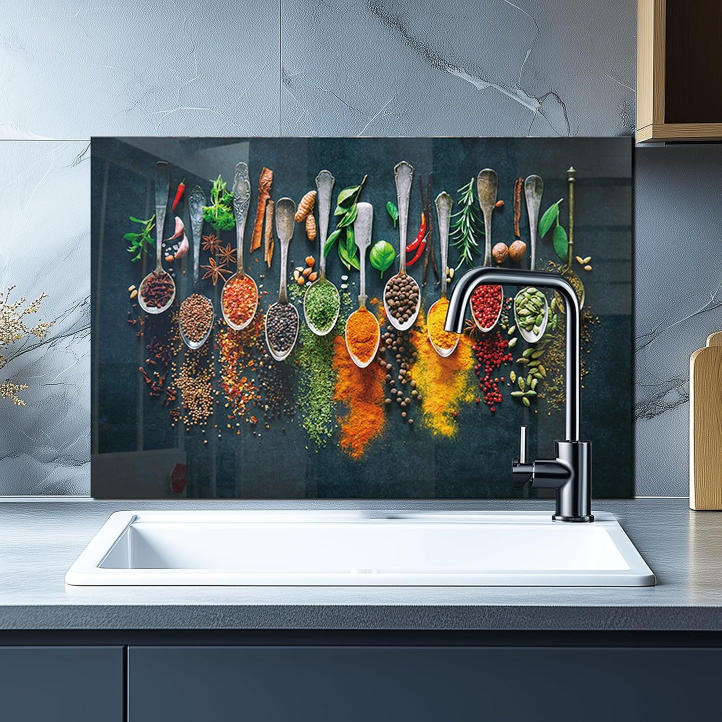 DAIFURONGE Spice Tempered Glass Backsplash For Kitchen Behind Stove,Stove Backsplash Top Cover,Easy to Clean Glass Splashback, Sink Cover Splash Guard,Home Kitchen Wall Decor (30"x30"(76.2x76.2cm))