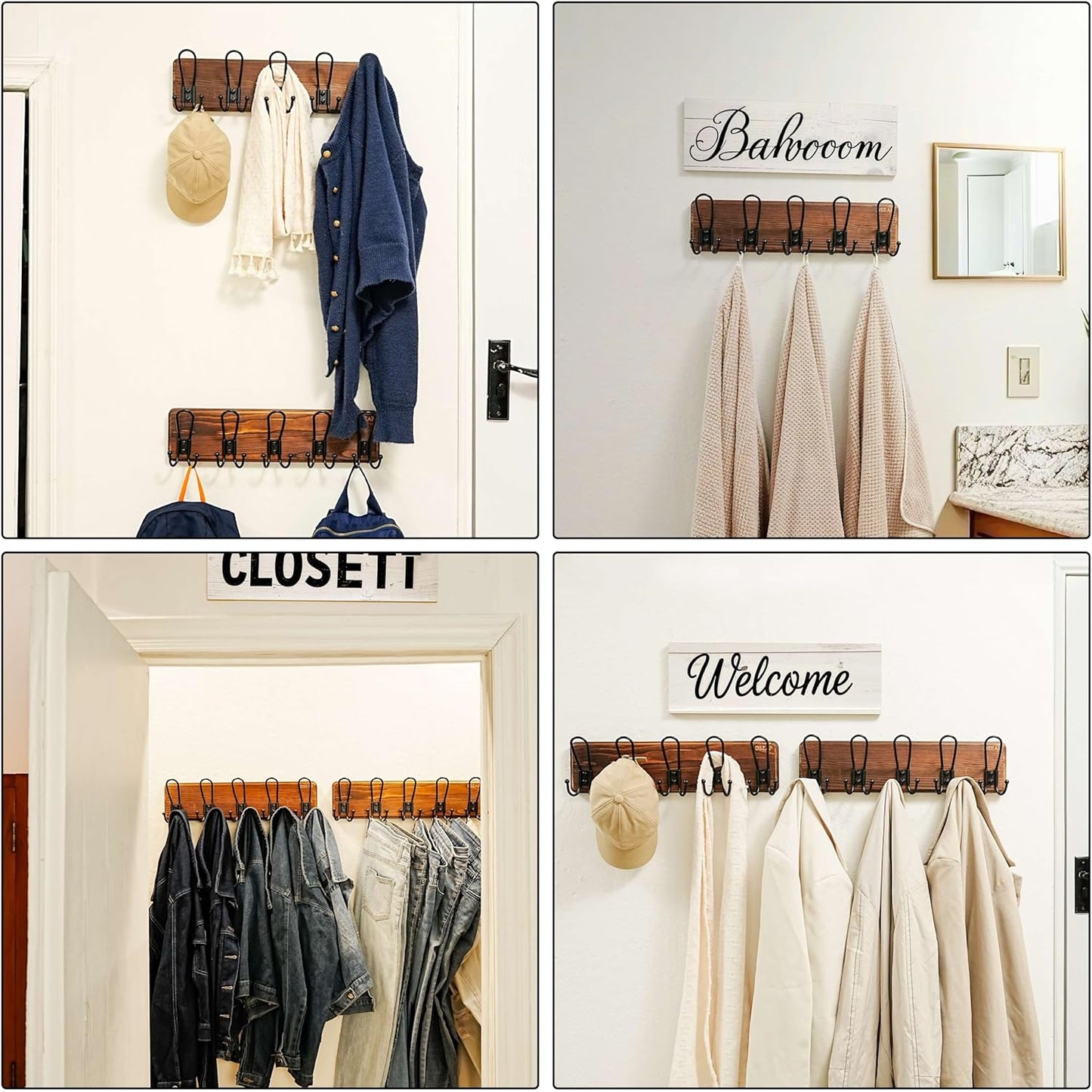 Dseap Coat Rack Wall Mounted - Heavy Duty Farmhouse Rustic Wall Coat Hanger with 5 Wire Hooks for Clothes Hat Jacket Towel, RusticWire, J1-5A, Black