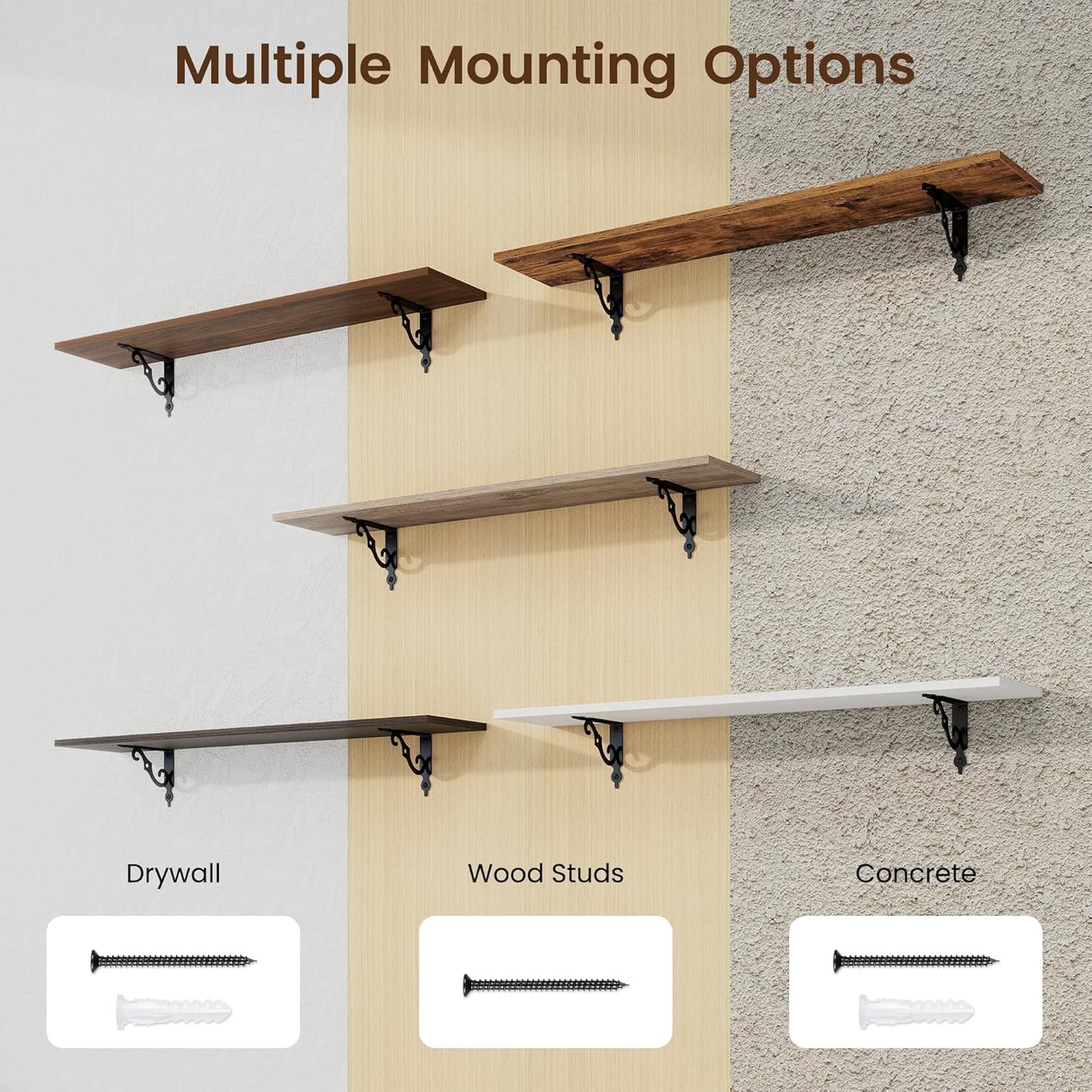 RICHFOCUS Floating Shelves for Wall Decor, 39.4W x 8D Wall Shelves Set of 2, 8 Inch Deep Rustic Wood Shelves Wall Mounted with Brackets, Long Floating Shelves for Living Room Bedroom Kitchen, Black