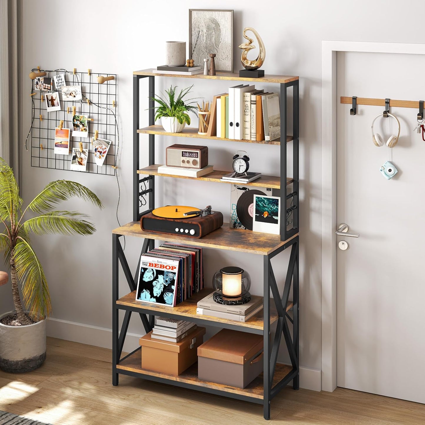 Yaheetech 6-Tier Kitchen Bakers Rack, 31.5 Inch Coffee Bar Table, Farmhouse Microwave Oven Stand Cabinet for Small Spaces, Corner Organizer Storage Shelf for Spices and Pots Rustic Brown