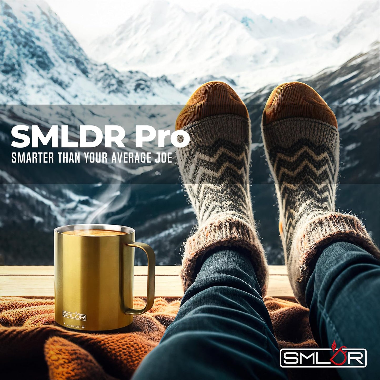 SMLDR Pro Heated Mug, 14 oz Smart Mug, Self-Heating, Adjustable Temperature, Battery Powered, Great for Coffee & Tea, Excellent Gift (Gold)