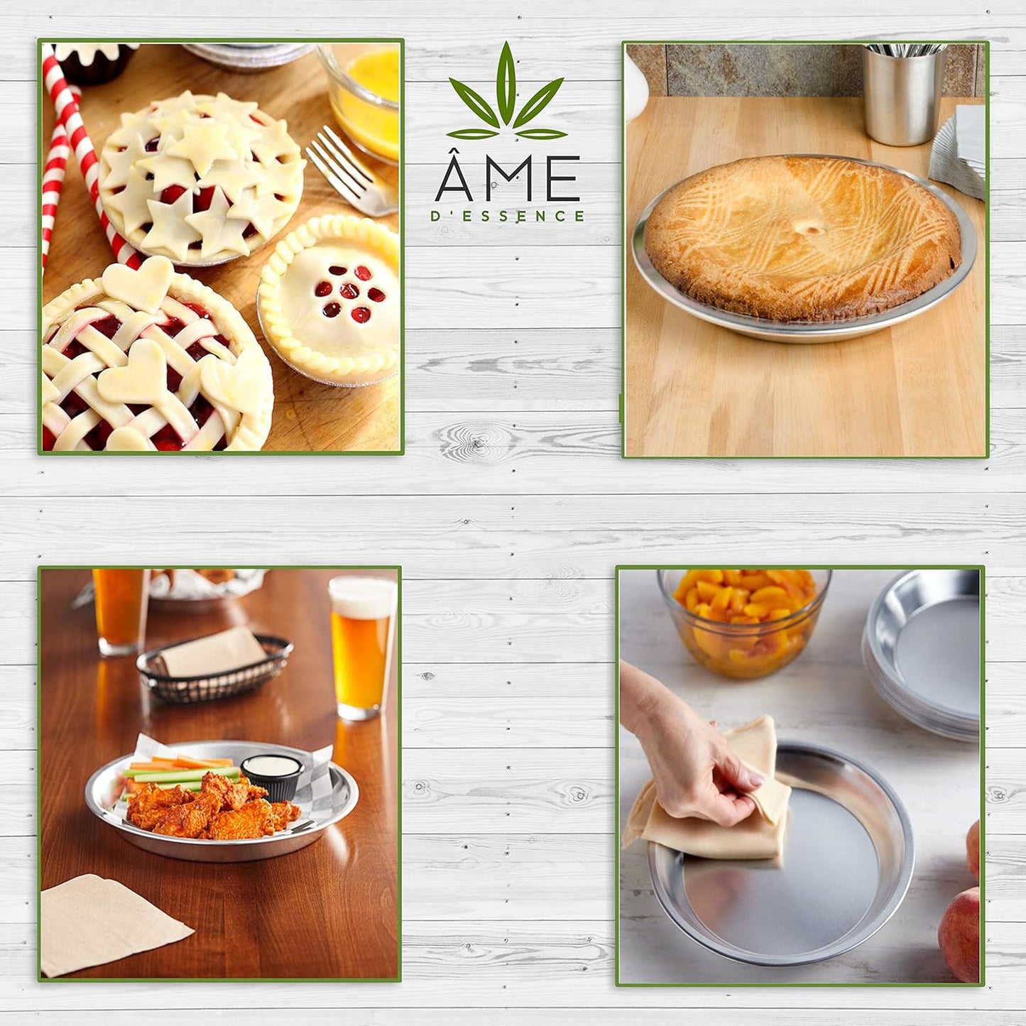 AME D'ESSENCE (1PC-10) Aluminum Pie Pan Commercial Grade Round Pie Plate Size 10" x 1mm Thick